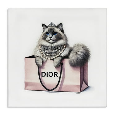 Stupell Industries Lovely Cat in Shopping Bag Animals Painting Wrapped Canvas Art Print Wall Art, 17 x 17