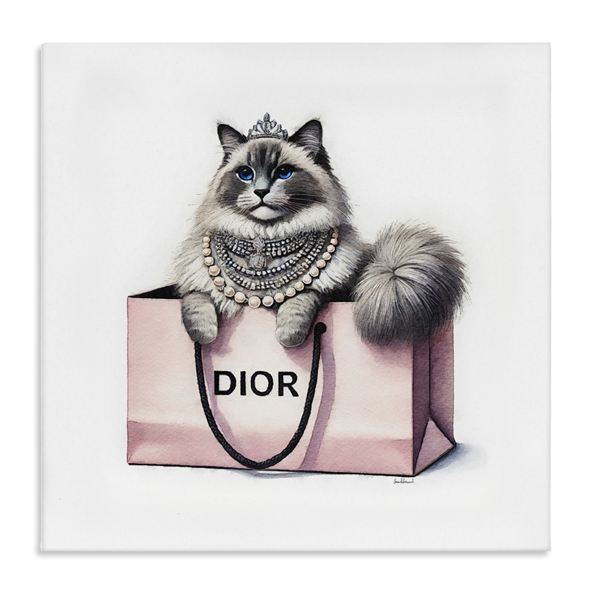 Stupell Industries Lovely Cat in Shopping Bag Animals Painting Wrapped Canvas Art Print Wall Art, 24 x 24