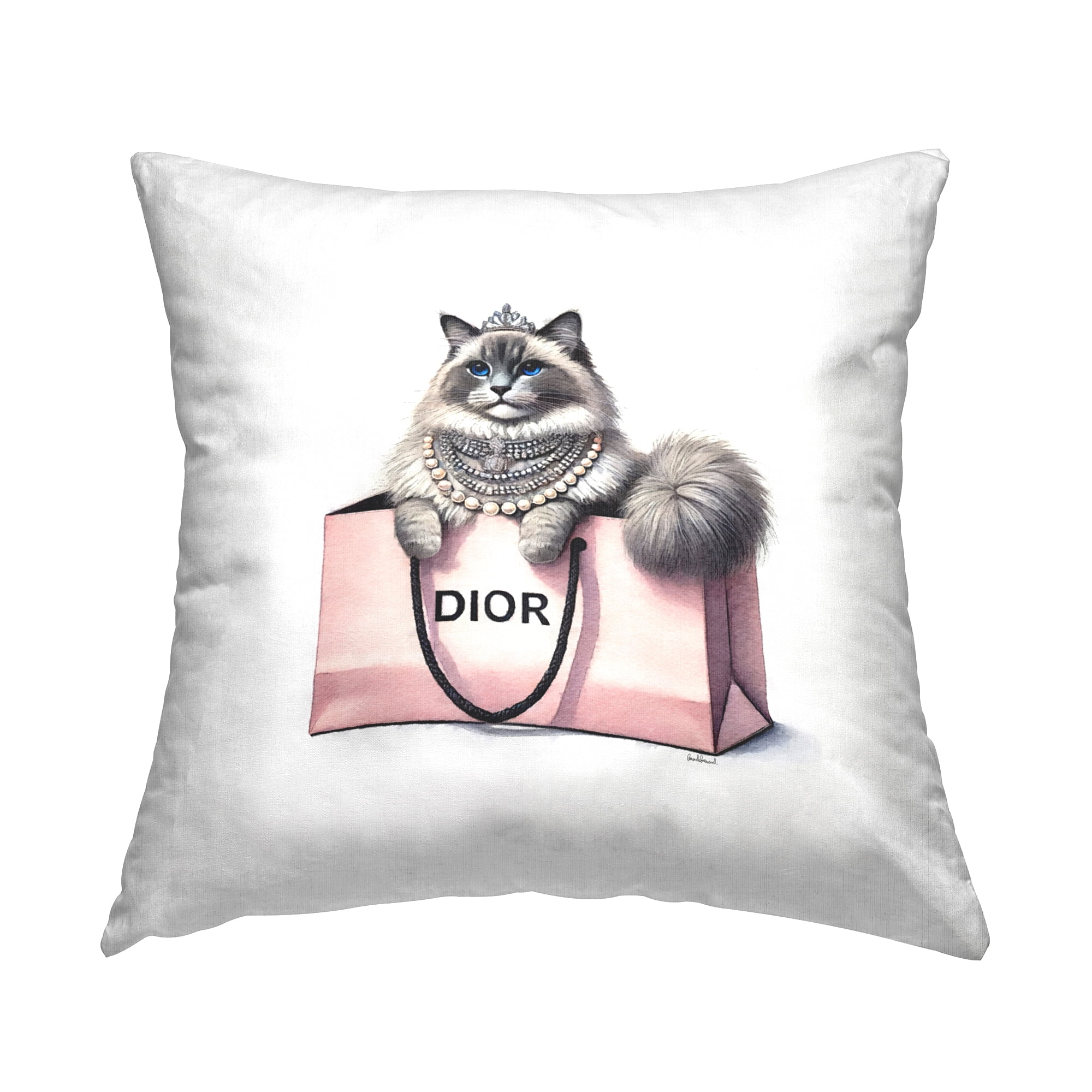 Stupell Industries Lovely Cat in Shopping Bag Decorative Printed Throw Pillow Design by Amanda Greenwood.