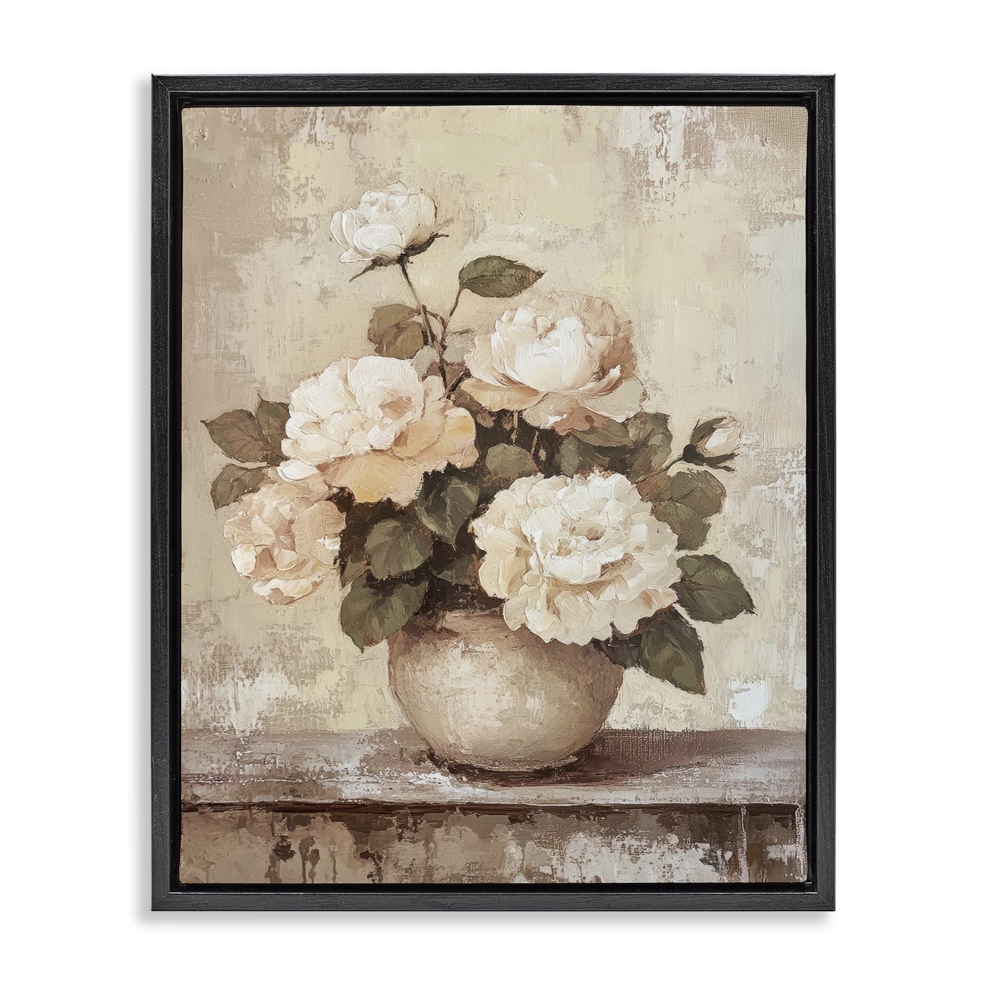Stupell Industries Lovely Cottage Bouquet Plants & Flowers Painting Black Floater Framed Canvas Art Print Wall Art, 25 x 31