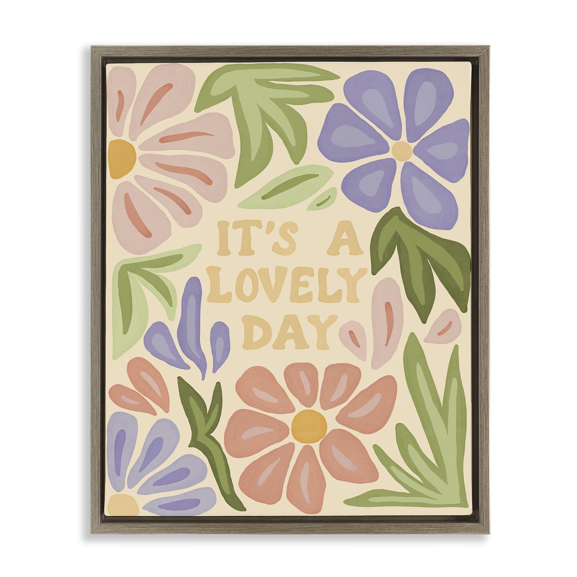 Stupell Industries Lovely Day with Florals Plants & Flowers Painting Brown Floater Framed Canvas Art Print Wall Art, 25 x 31