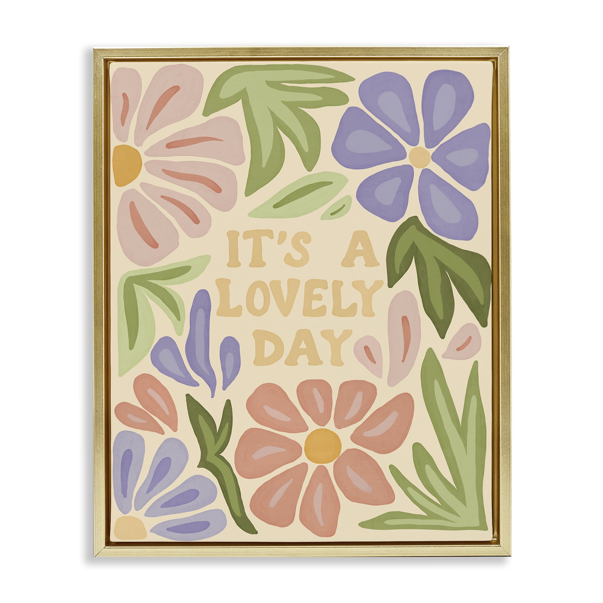 Stupell Industries Lovely Day with Florals Plants & Flowers Painting Gold Floater Framed Canvas Art Print Wall Art, 17 x 21
