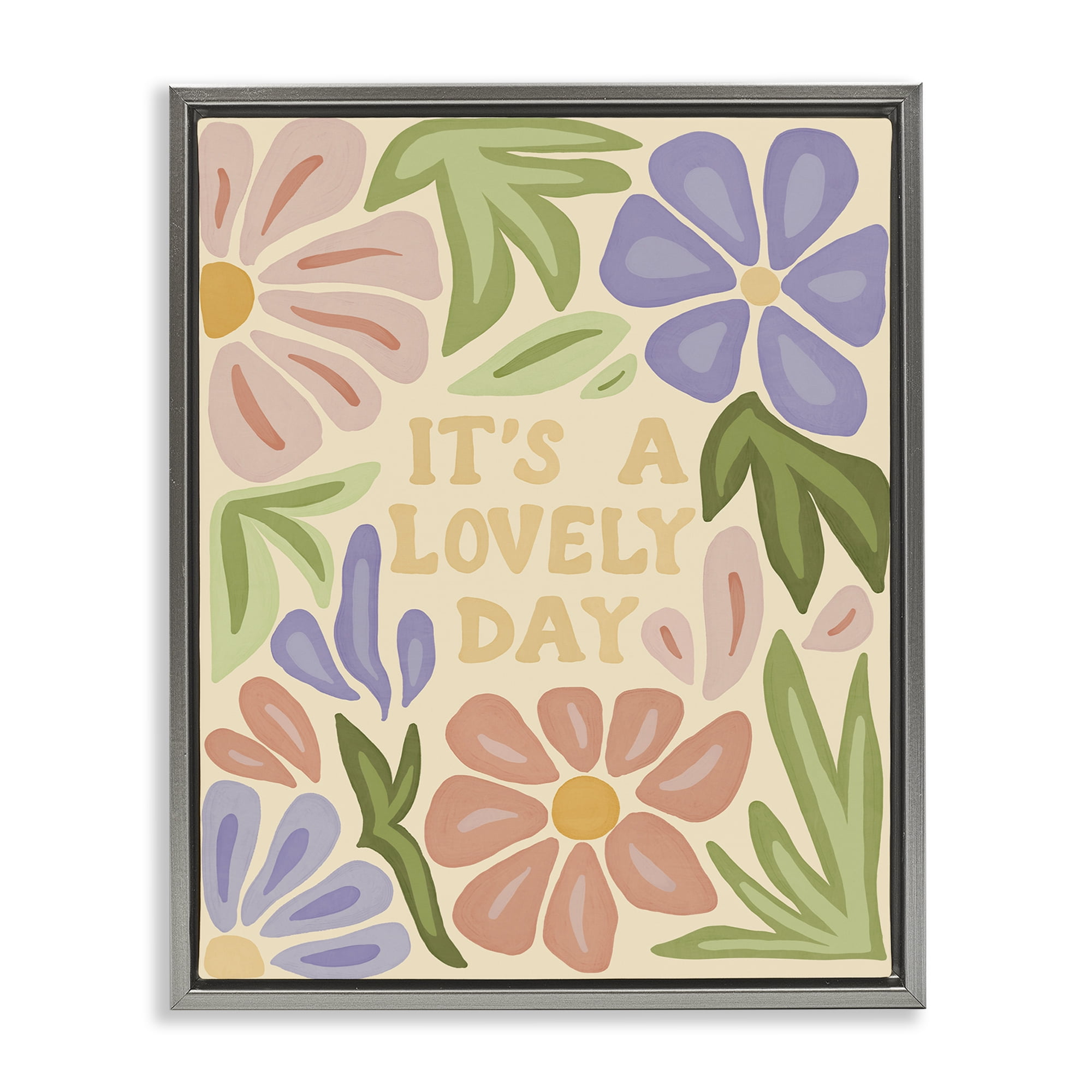 Stupell Industries Lovely Day with Florals Plants & Flowers Painting Gray Floater Framed Canvas Art Print Wall Art, 17 x 21