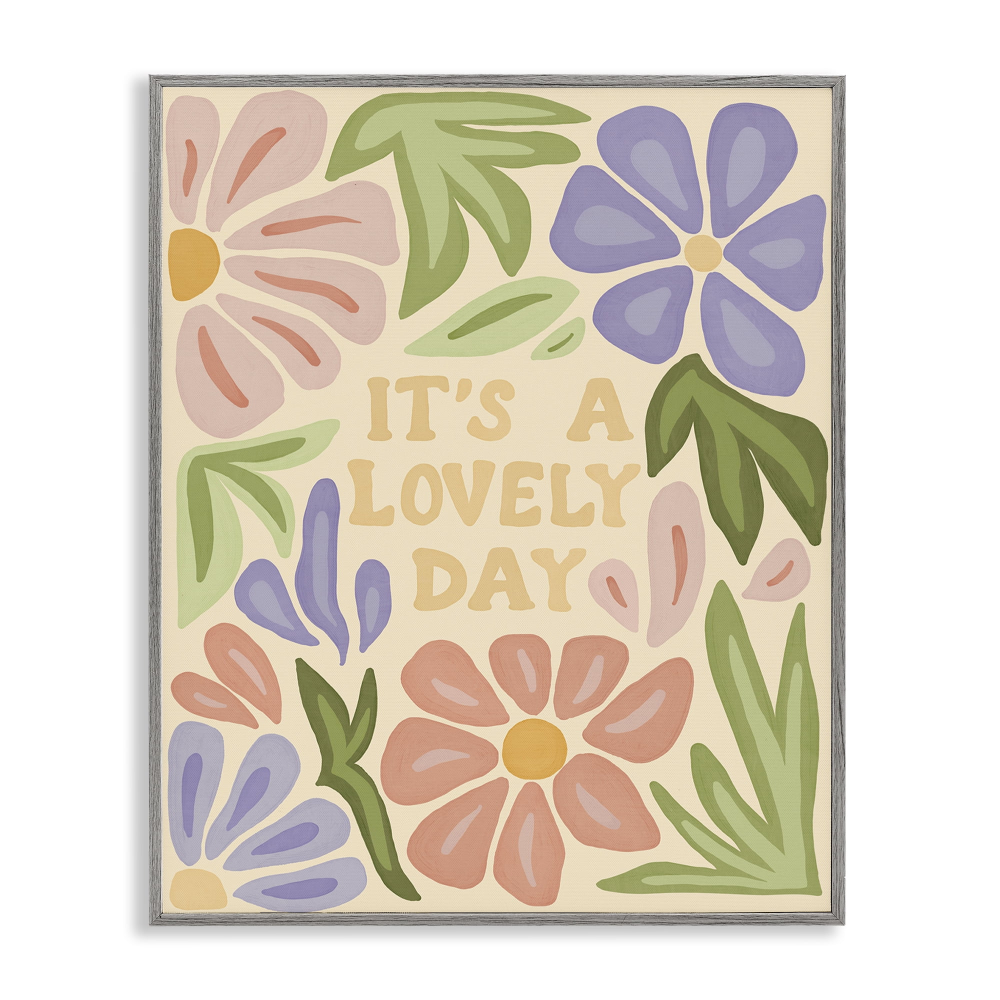 Stupell Industries Lovely Day with Florals Plants & Flowers Painting Gray Framed Art Print Wall Art, 11 x 14