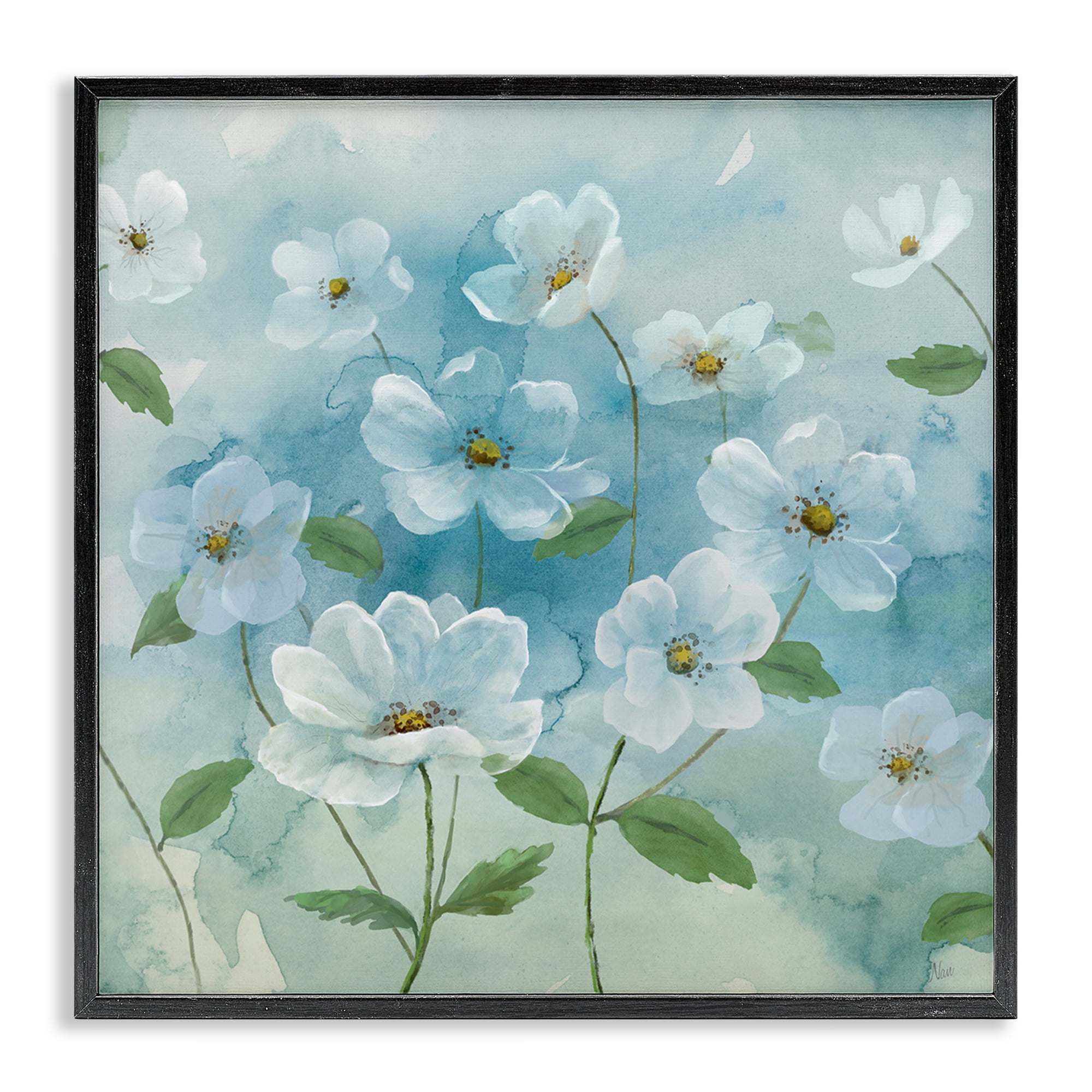 Stupell Industries Lovely Flowers on Blue Plants & Flowers Painting Black Framed Art Print Wall Art, 24 x 24