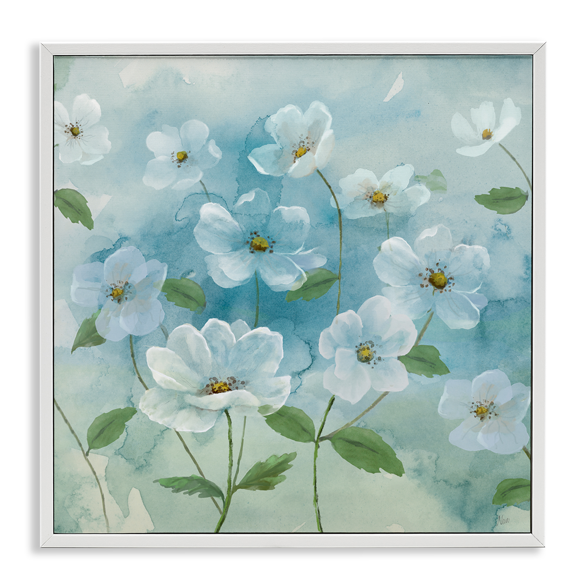 Stupell Industries Lovely Flowers on Blue Plants & Flowers Painting White Framed Art Print Wall Art, 24 x 24