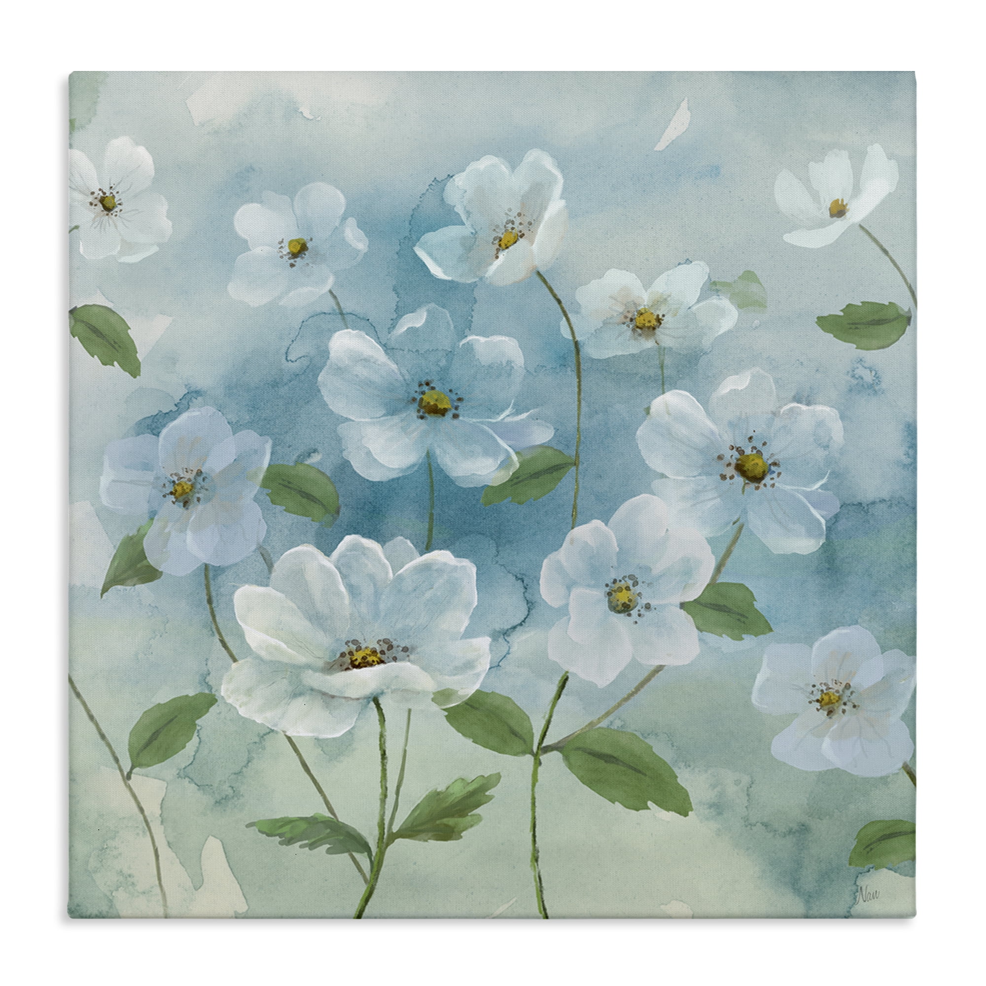 Stupell Industries Lovely Flowers on Blue Plants & Flowers Painting Wrapped Canvas Art Print Wall Art, 36 x 36
