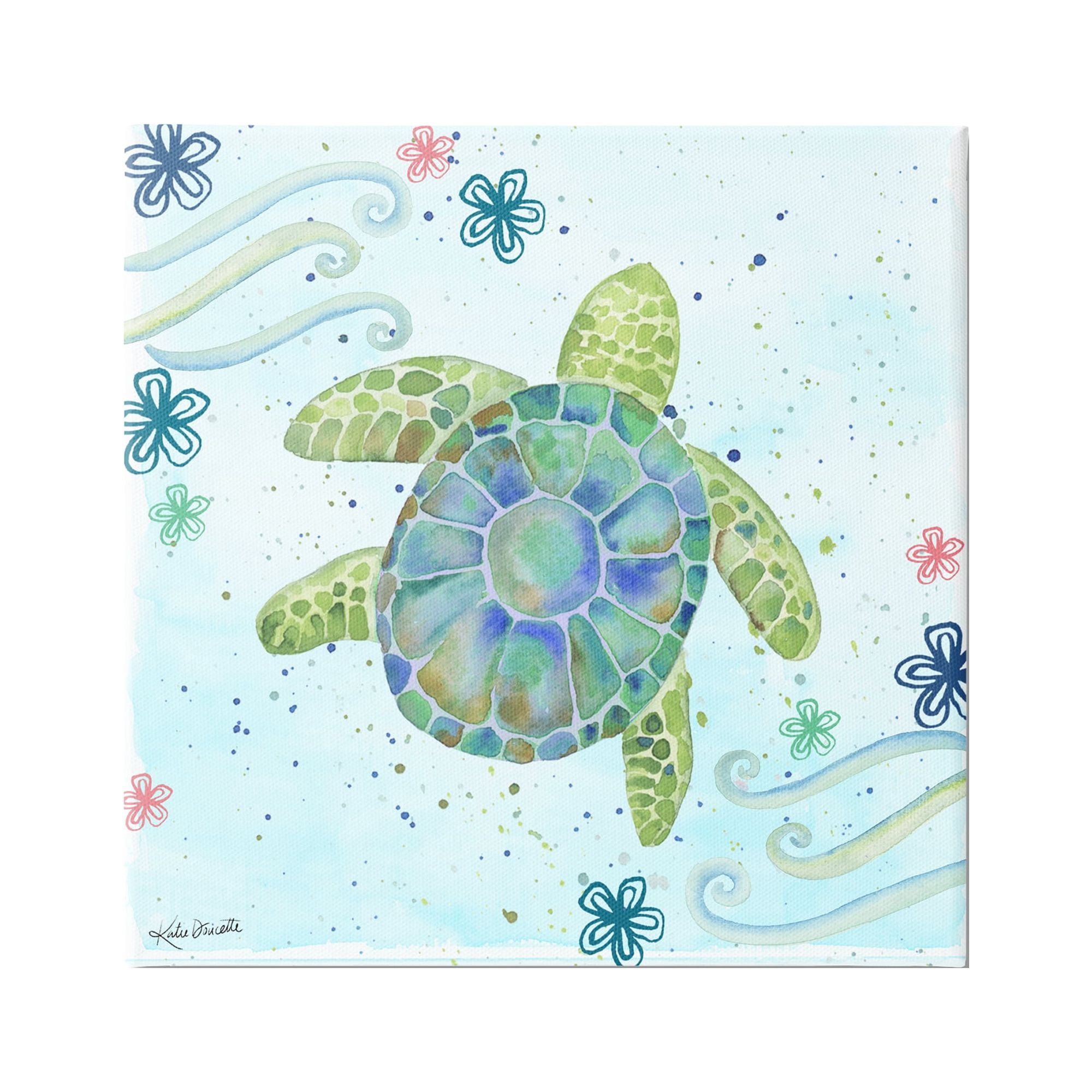 Stupell Industries Lovely Green Sea Turtle Ocean Flower Painting Canvas Wall Art, 36 x 36, Design by Katie Doucette