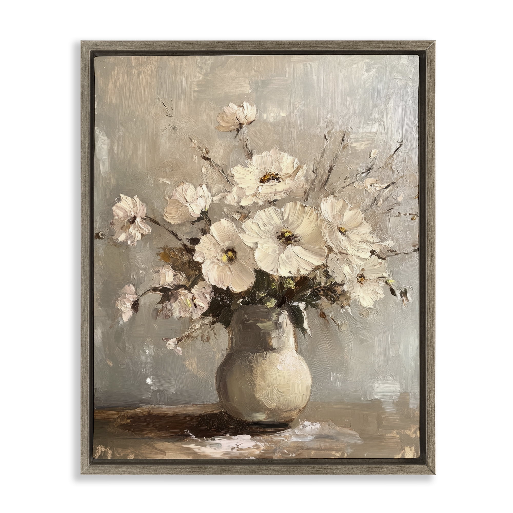 Stupell Industries Lovely Heirloom Bouquet Plants & Flowers Painting Brown Floater Framed Canvas Art Print Wall Art, 25 x 31