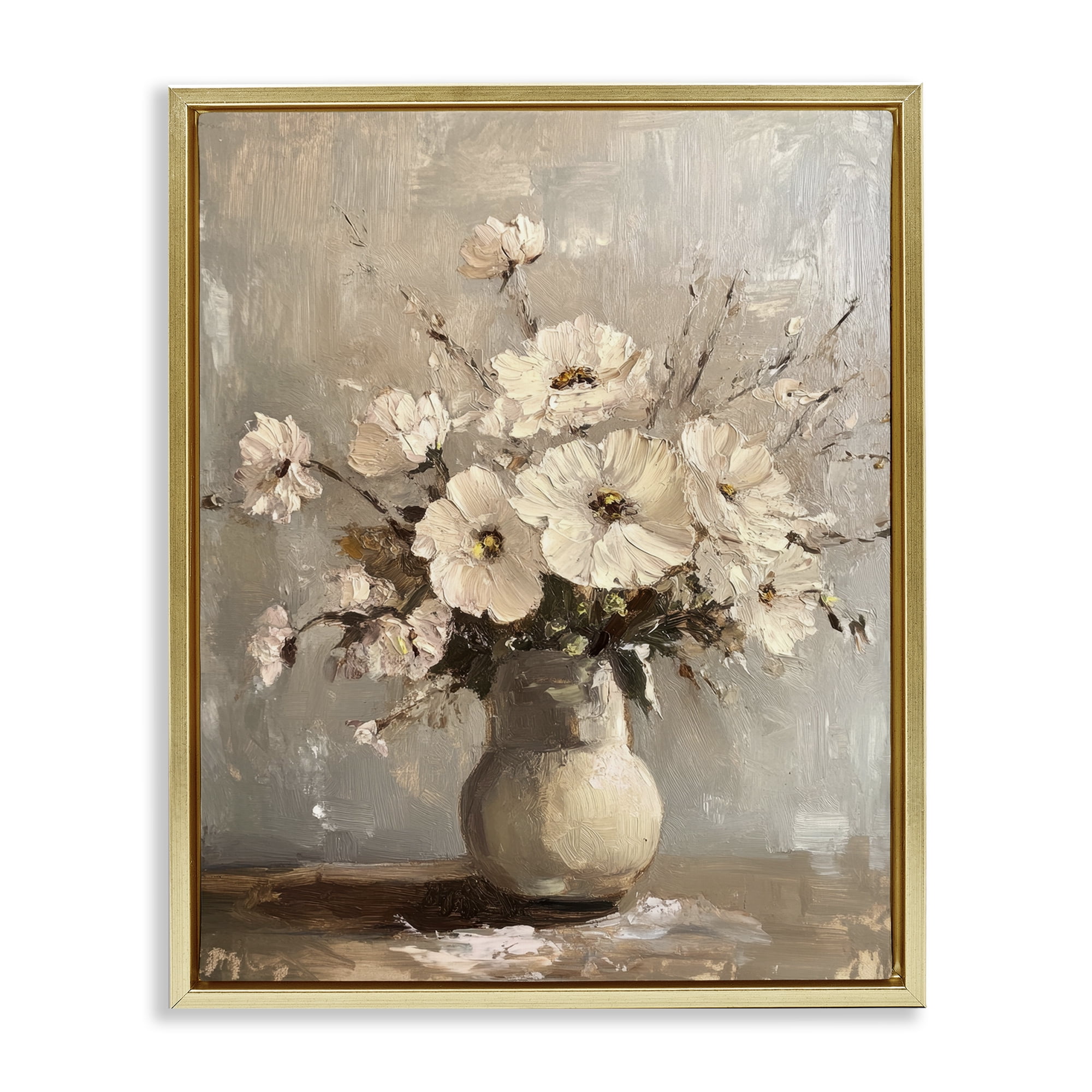 Stupell Industries Lovely Heirloom Bouquet Plants & Flowers Painting Gold Floater Framed Canvas Art Print Wall Art, 25 x 31