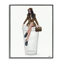 Stupell Industries Lovely Lady on Coffee Cup People Painting Black Framed Art Print Wall Art, 11 x 14