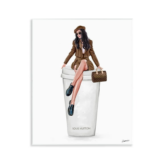 Stupell Industries Lovely Lady on Coffee Cup People Painting Unframed Art Print Wall Art, 11 x 14