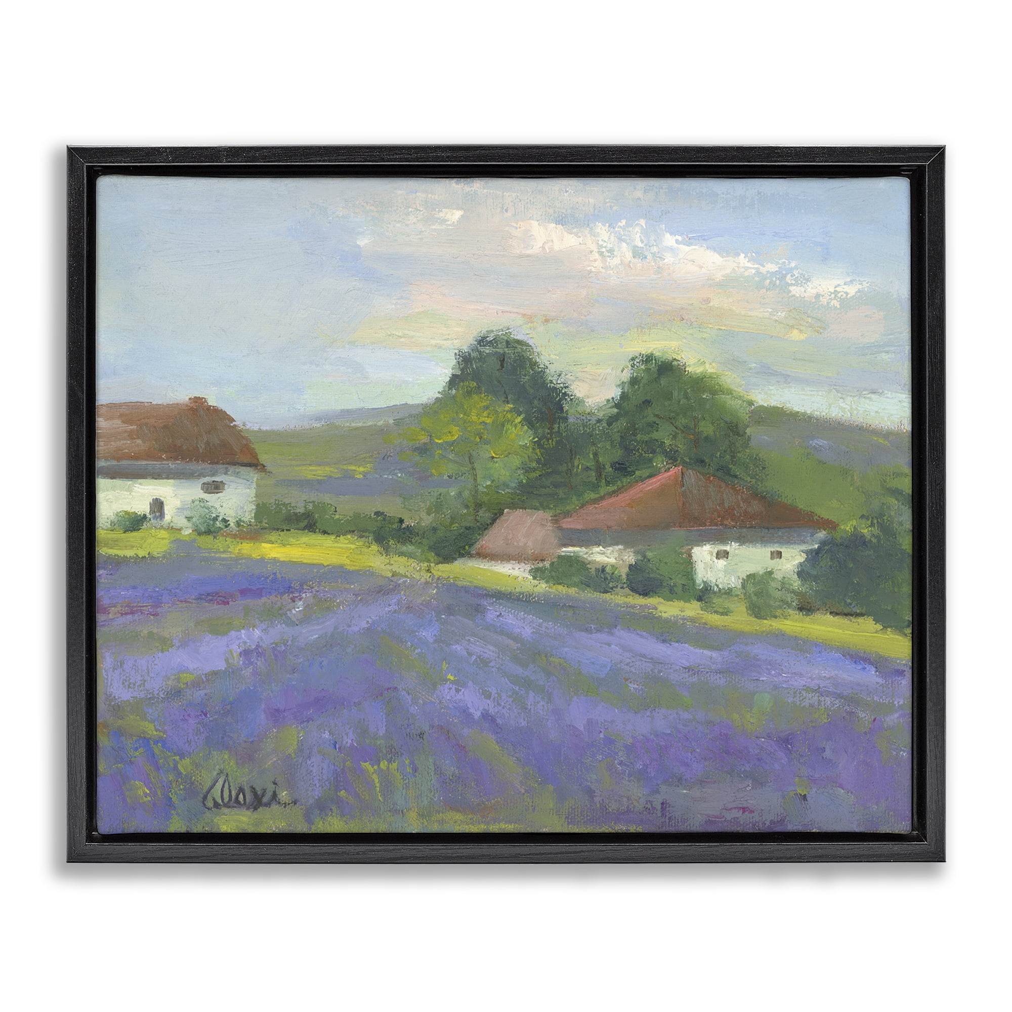 Stupell Industries Lovely Lavender Farmland Landscape & Nature Painting Black Floater Framed Canvas Art Print Wall Art, 21 x 17