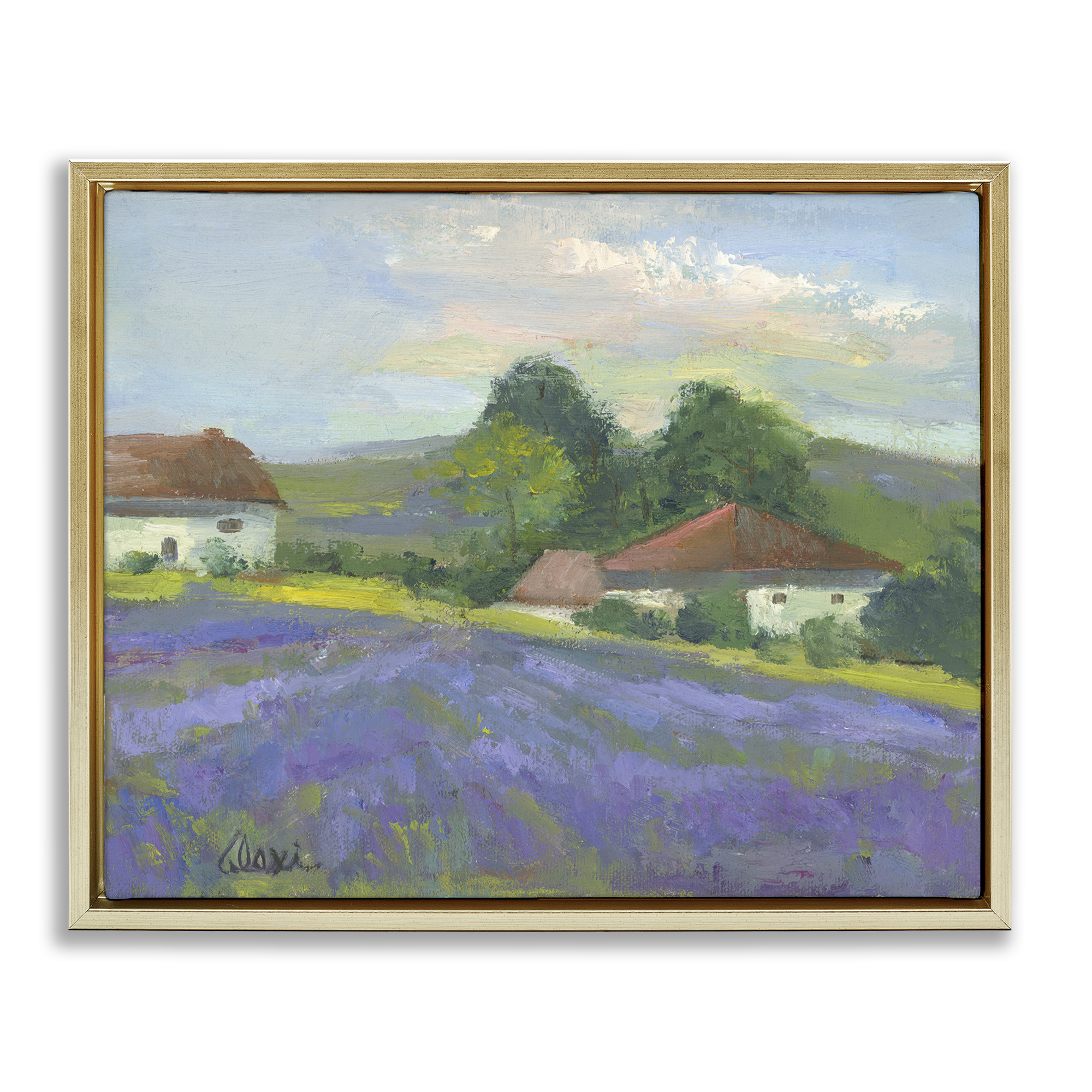 Stupell Industries Lovely Lavender Farmland Landscape & Nature Painting Gold Floater Framed Canvas Art Print Wall Art, 31 x 25