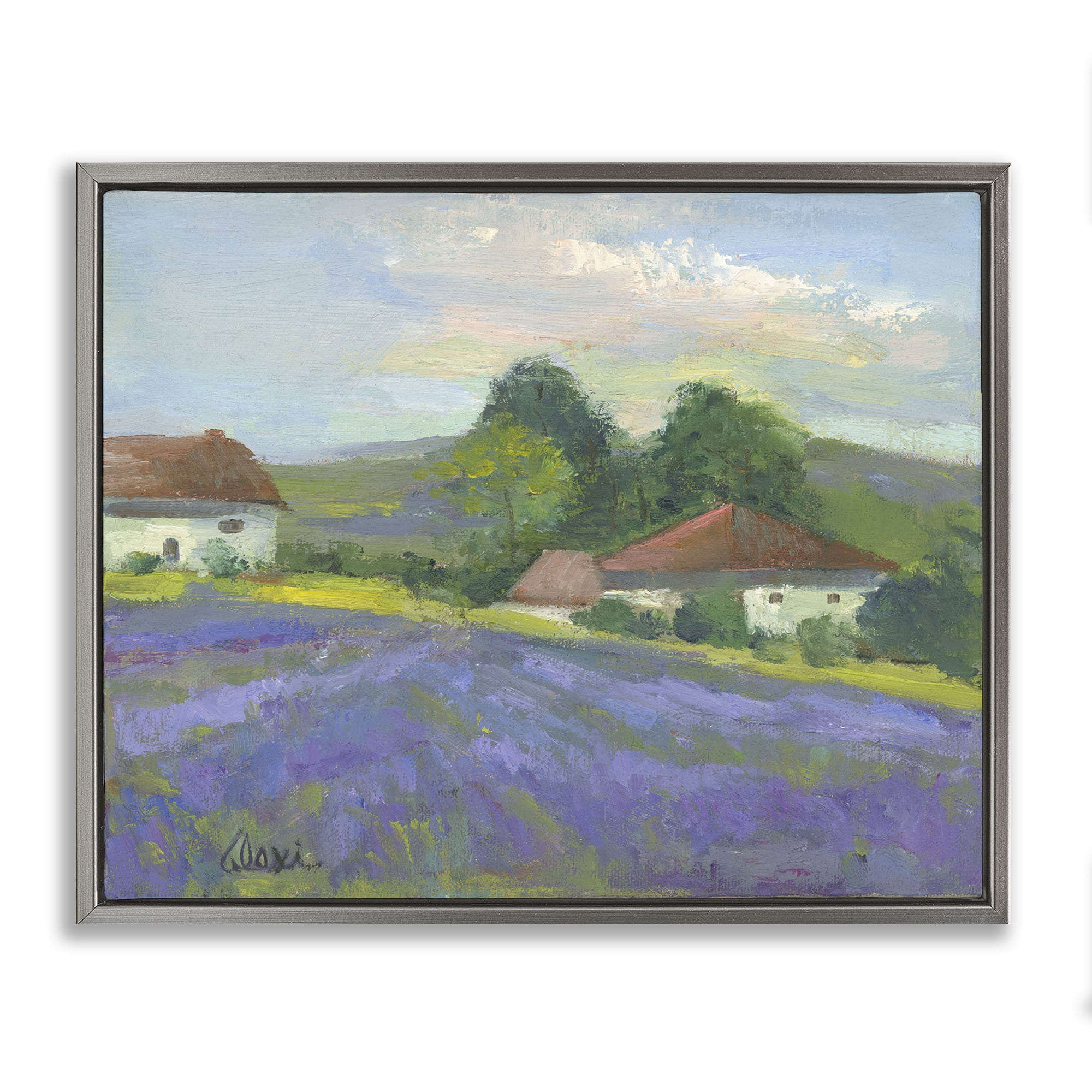 Stupell Industries Lovely Lavender Farmland Landscape & Nature Painting Gray Floater Framed Canvas Art Print Wall Art, 31 x 25