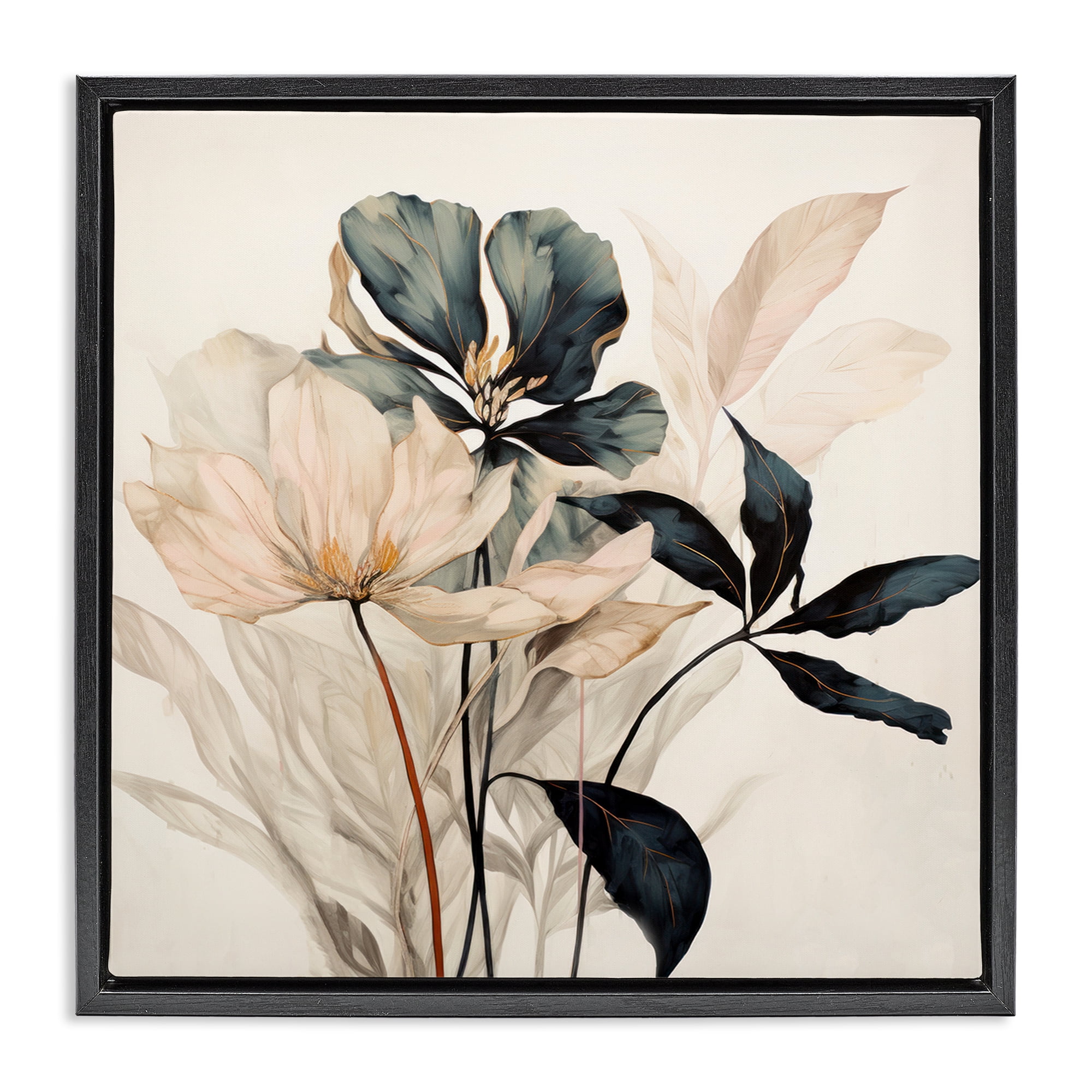 Stupell Industries Lovely Muted Blooms Plants & Flowers Painting Black Floater Framed Canvas Art Print Wall Art, 25 x 25