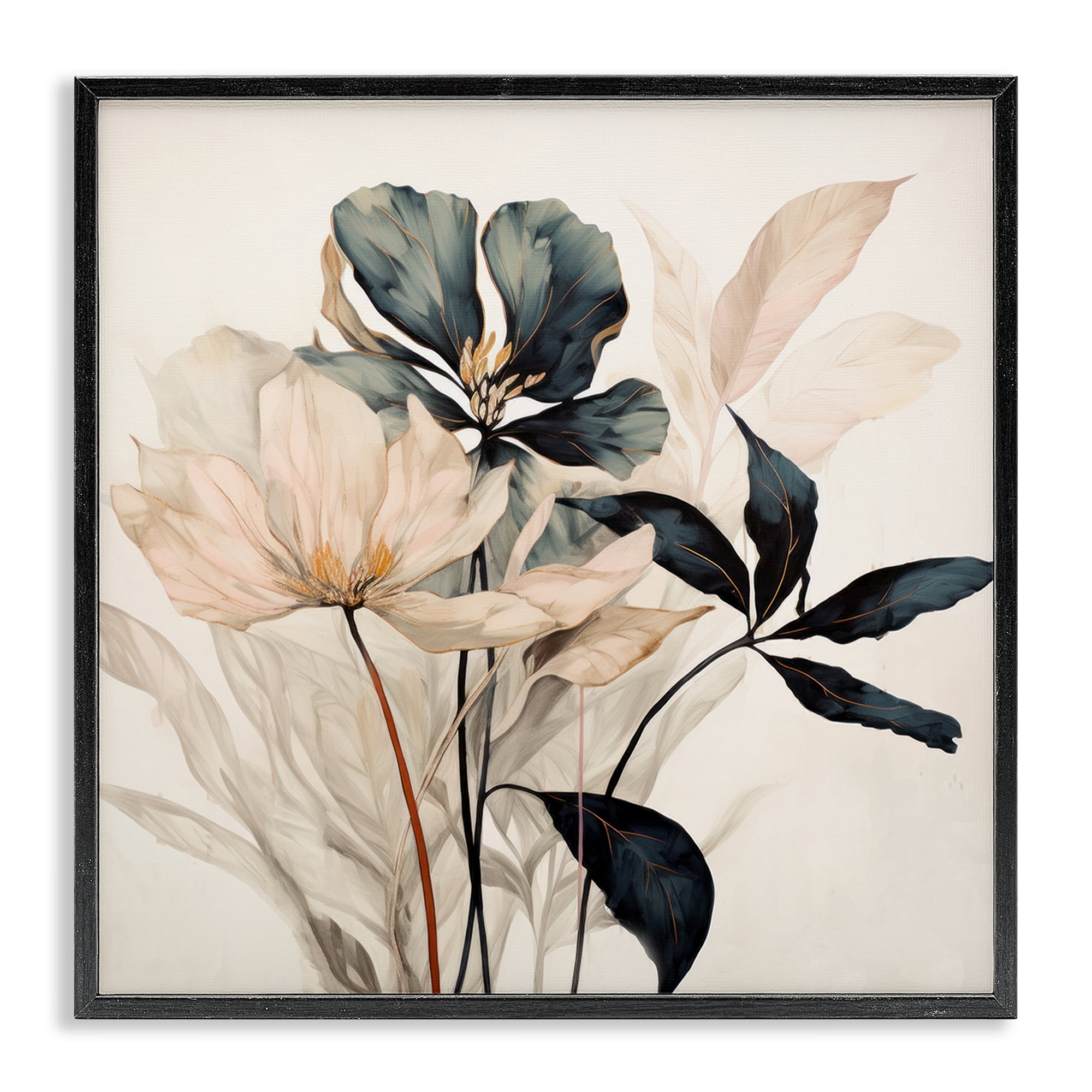 Stupell Industries Lovely Muted Blooms Plants & Flowers Painting Black Framed Art Print Wall Art, 12 x 12