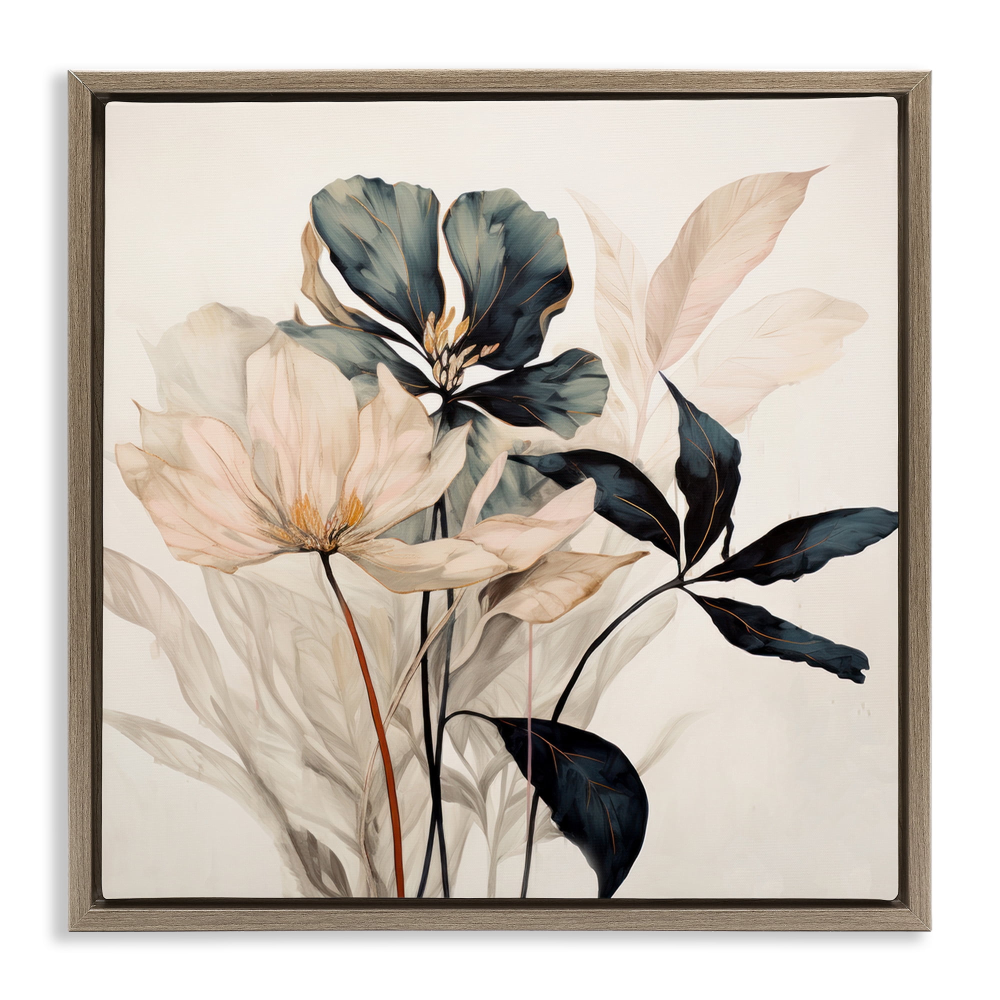 Stupell Industries Lovely Muted Blooms Plants & Flowers Painting Brown Floater Framed Canvas Art Print Wall Art, 25 x 25