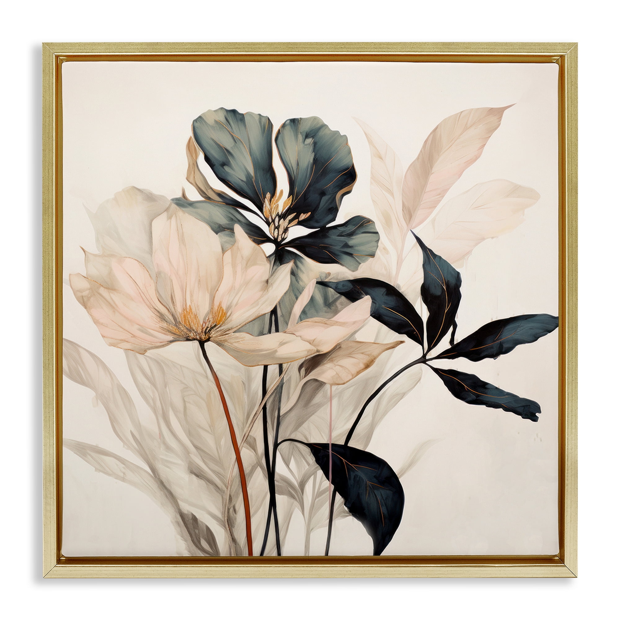 Stupell Industries Lovely Muted Blooms Plants & Flowers Painting Gold Floater Framed Canvas Art Print Wall Art, 25 x 25