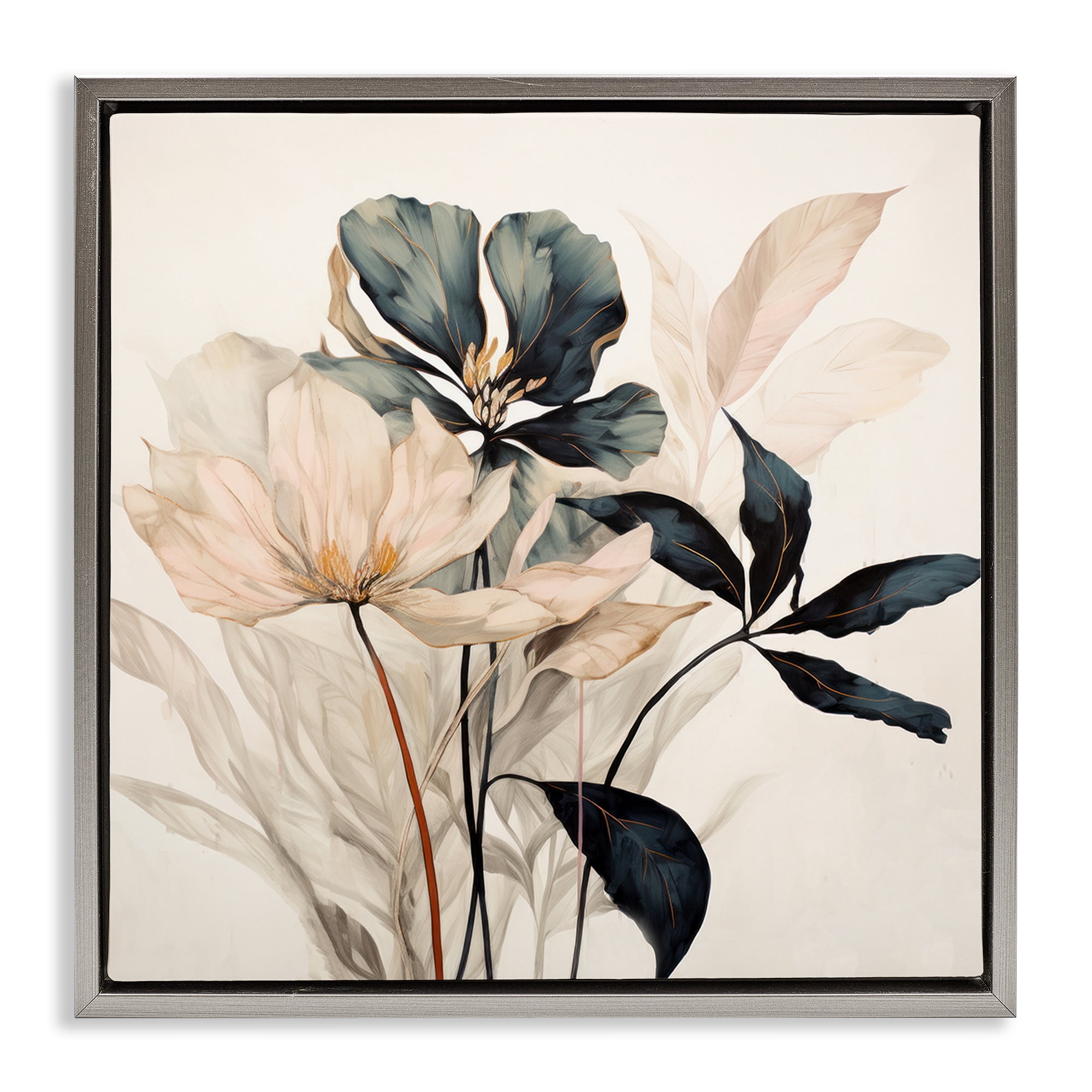 Stupell Industries Lovely Muted Blooms Plants & Flowers Painting Gray Floater Framed Canvas Art Print Wall Art, 25 x 25