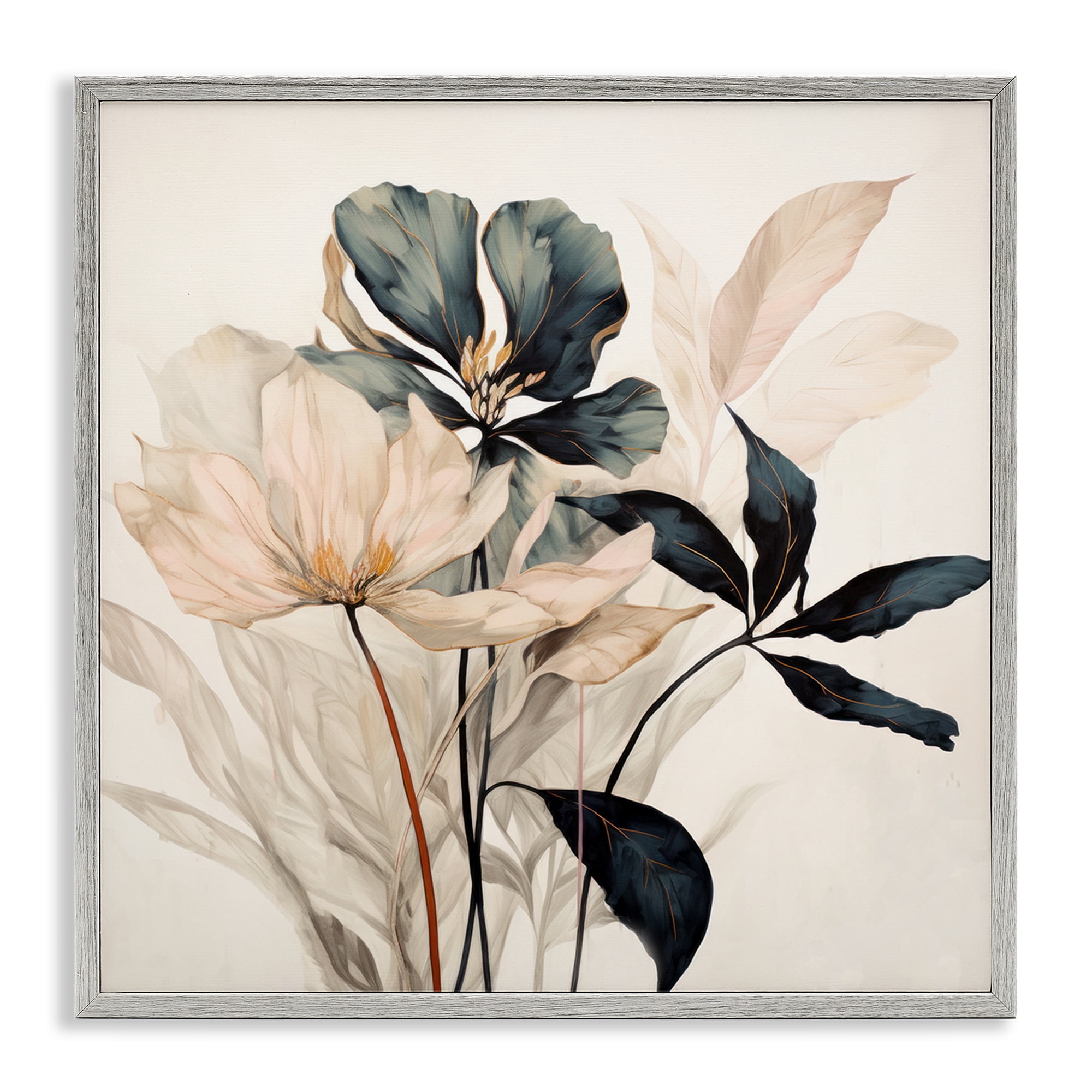 Stupell Industries Lovely Muted Blooms Plants & Flowers Painting Gray Framed Art Print Wall Art, 12 x 12