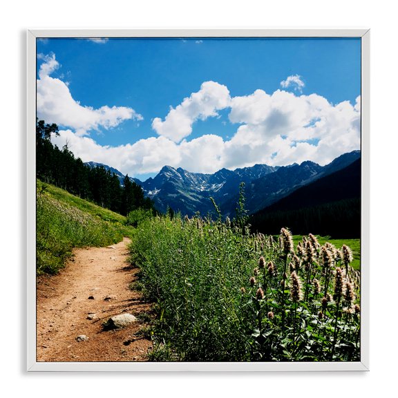 Stupell Industries Lovely Path with Clouds Landscape & Nature Photography White Framed Art Print Wall Art, 17 x 17