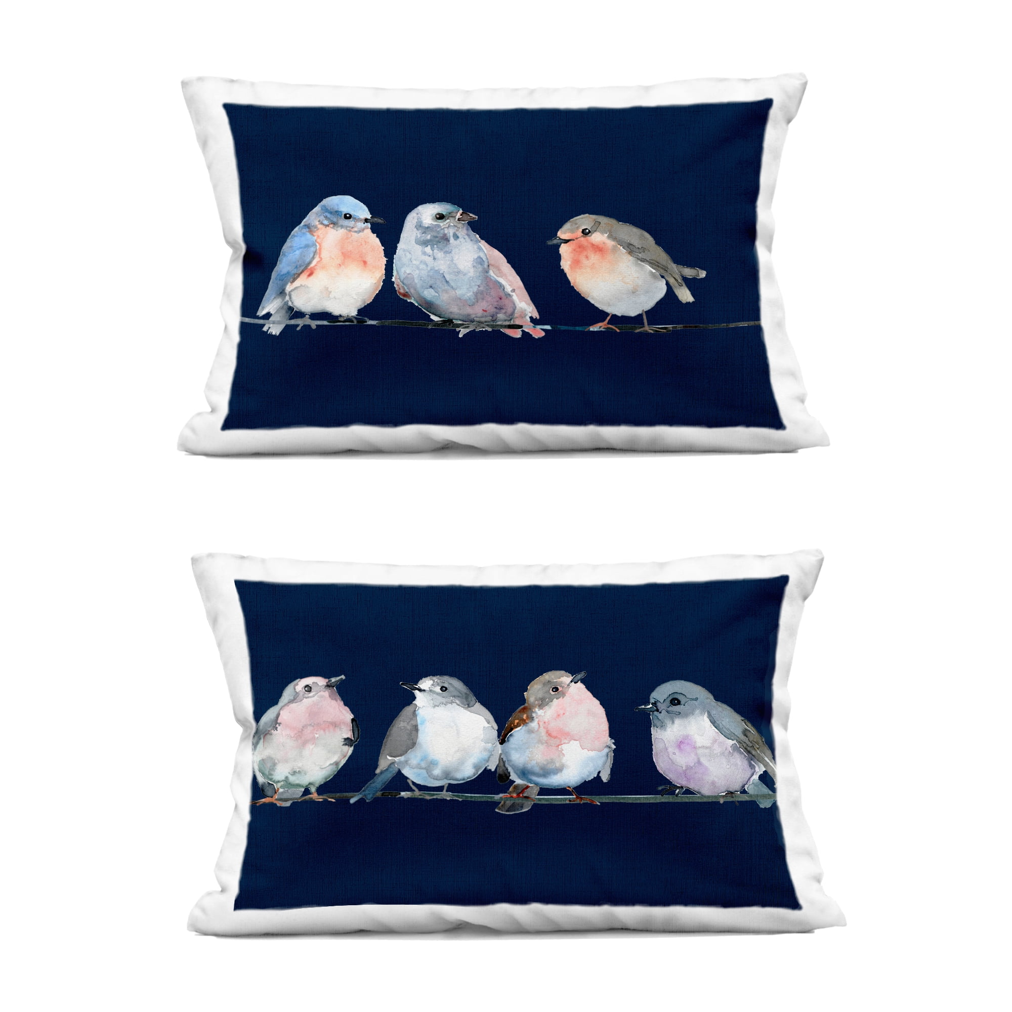 Stupell Industries Lovely Perched Birds on Blue 2 Piece Decorative Printed Throw Pillow Set, design by Lorenzo Collective