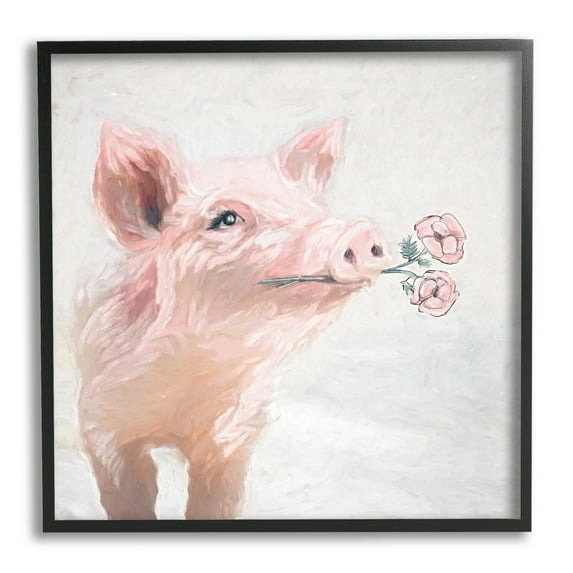 Stupell Industries Lovely Pink Country Pig Flower Blossoms Painting Framed Wall Art, 12 x 12, Design by White Ladder