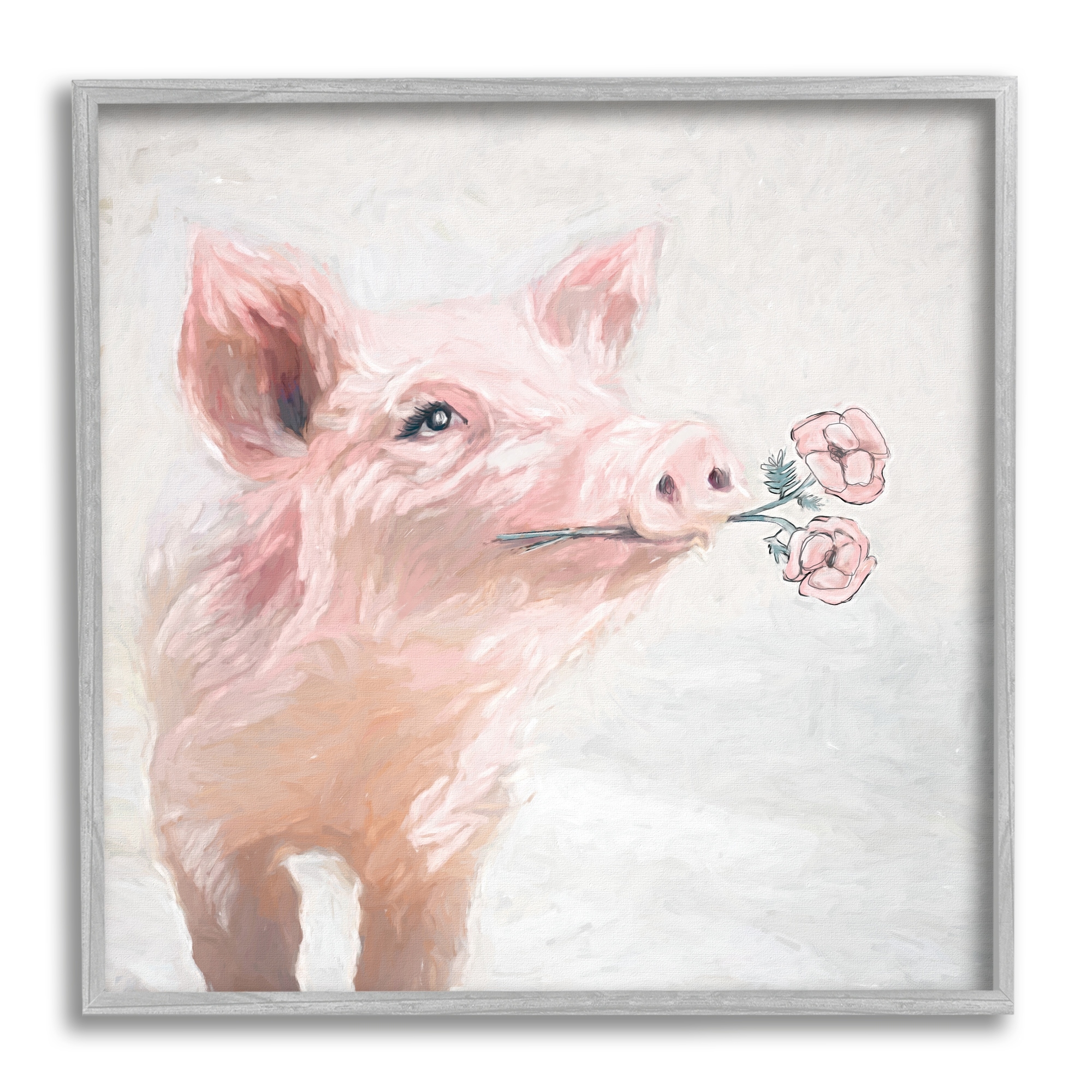 Stupell Industries Lovely Pink Country Pig Flower Blossoms Painting Framed Wall Art, 17 x 17, Design by White Ladder