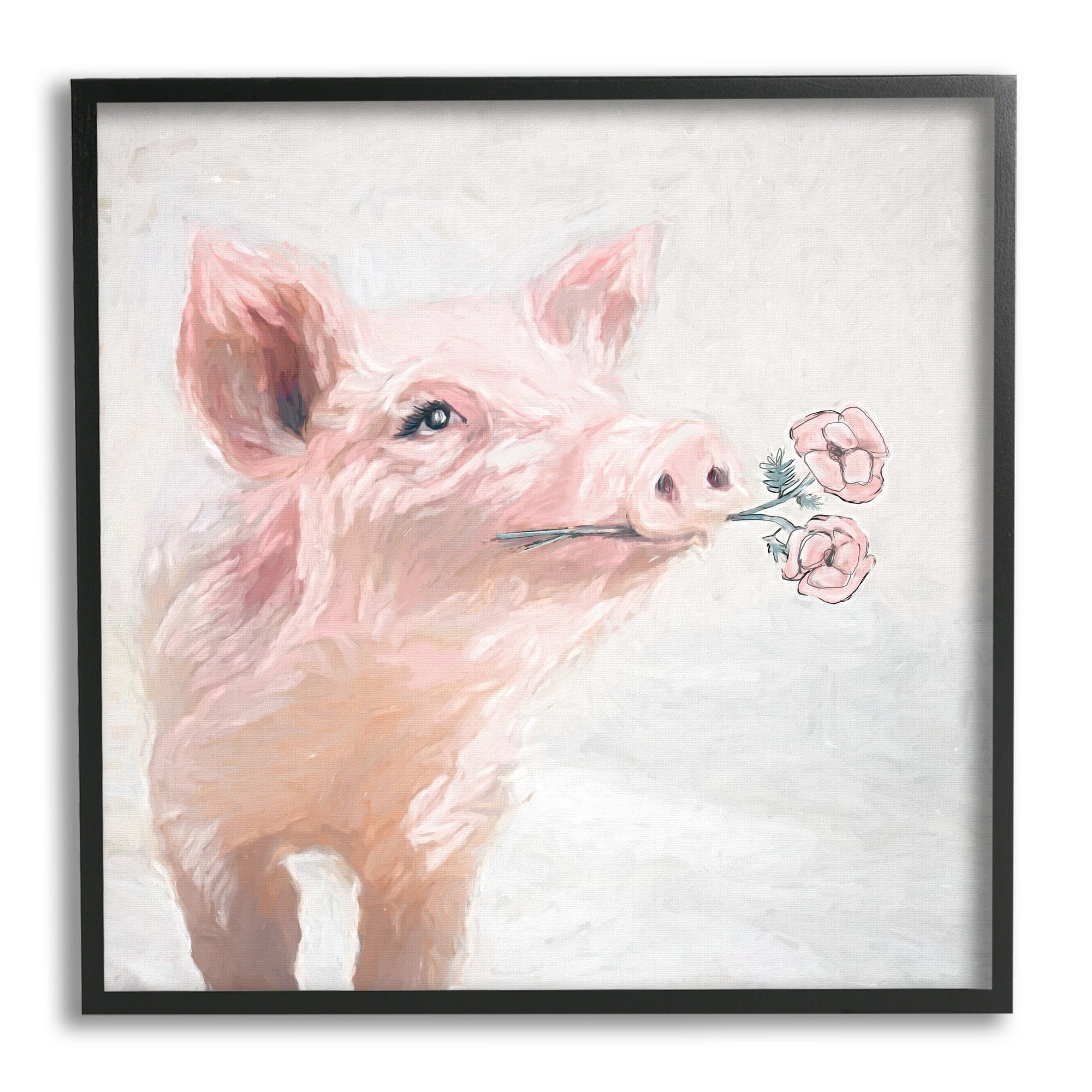 Stupell Industries Lovely Pink Country Pig Flower Blossoms Painting Framed Wall Art, 24 x 24, Design by White Ladder