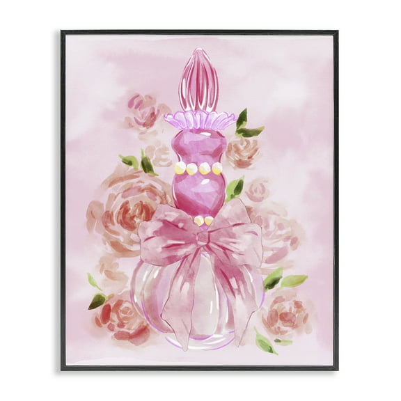 Stupell Industries Lovely Pink Perfume & Roses Fashion Painting Black Framed Art Print Wall Art, 11 x 14