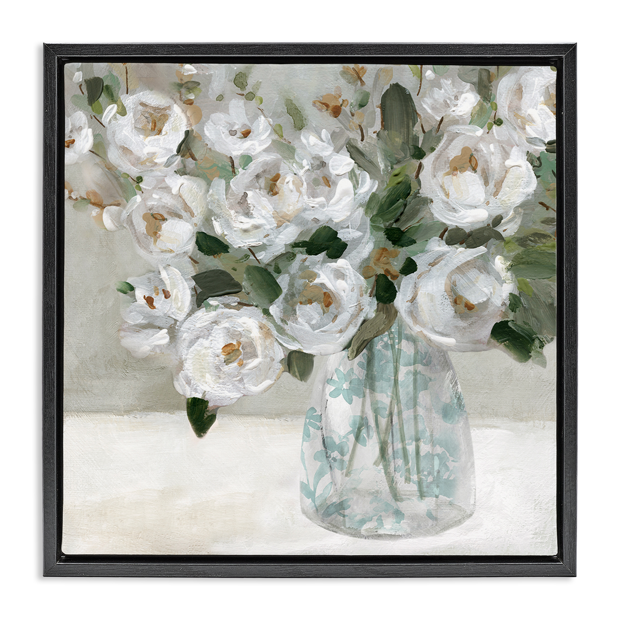 Stupell Industries Lovely Rose Still Life Plants & Flowers Painting Black Floater Framed Canvas Art Print Wall Art, 18 x 18