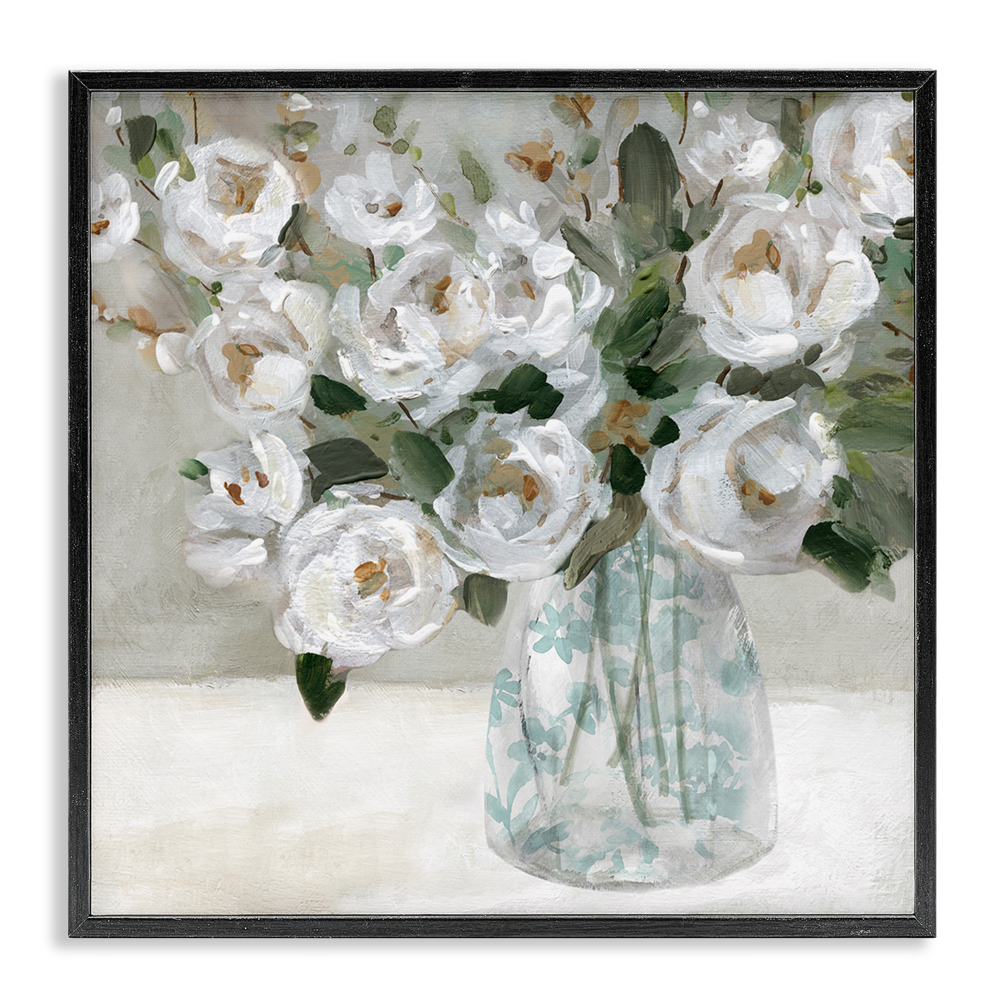 Stupell Industries Lovely Rose Still Life Plants & Flowers Painting Black Framed Art Print Wall Art, 17 x 17