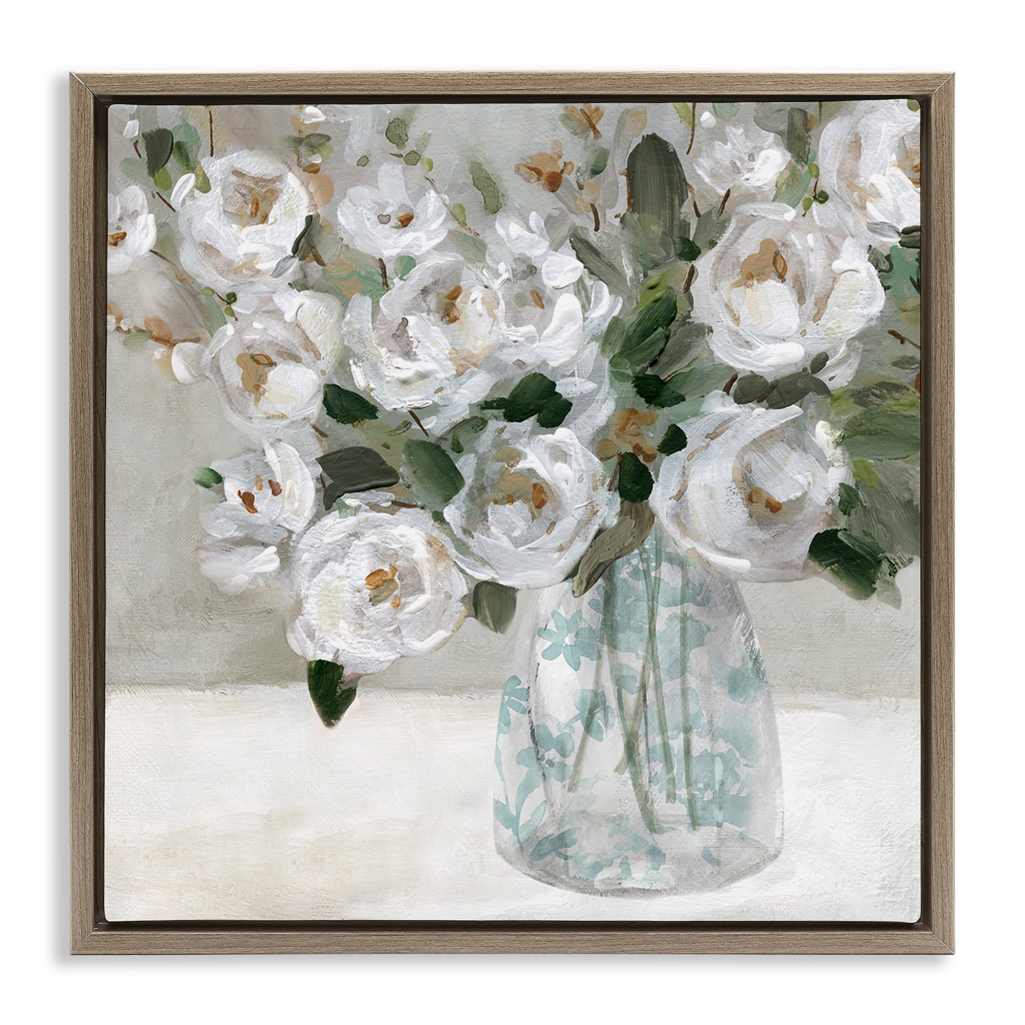 Stupell Industries Lovely Rose Still Life Plants & Flowers Painting Brown Floater Framed Canvas Art Print Wall Art, 18 x 18