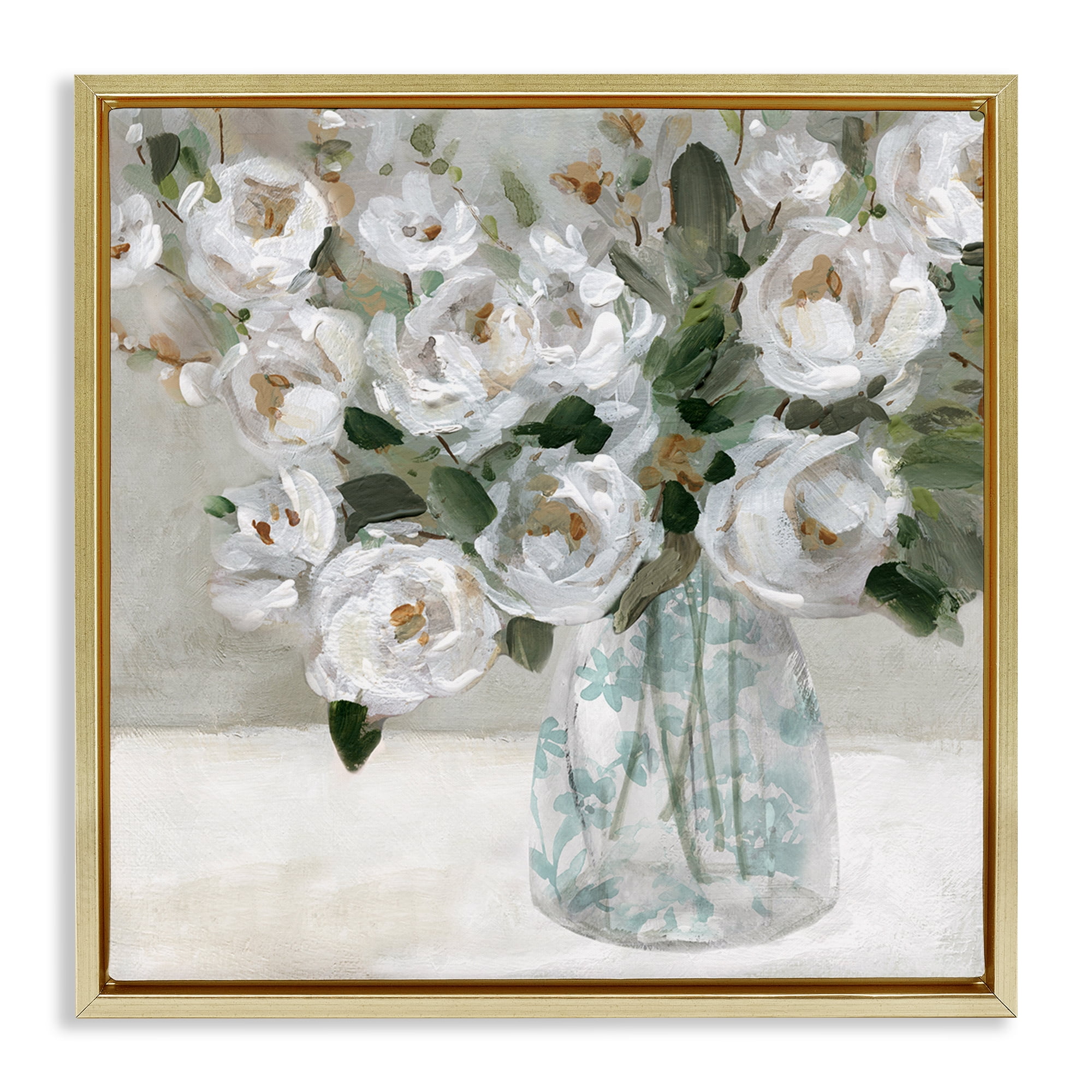 Stupell Industries Lovely Rose Still Life Plants & Flowers Painting Gold Floater Framed Canvas Art Print Wall Art, 25 x 25