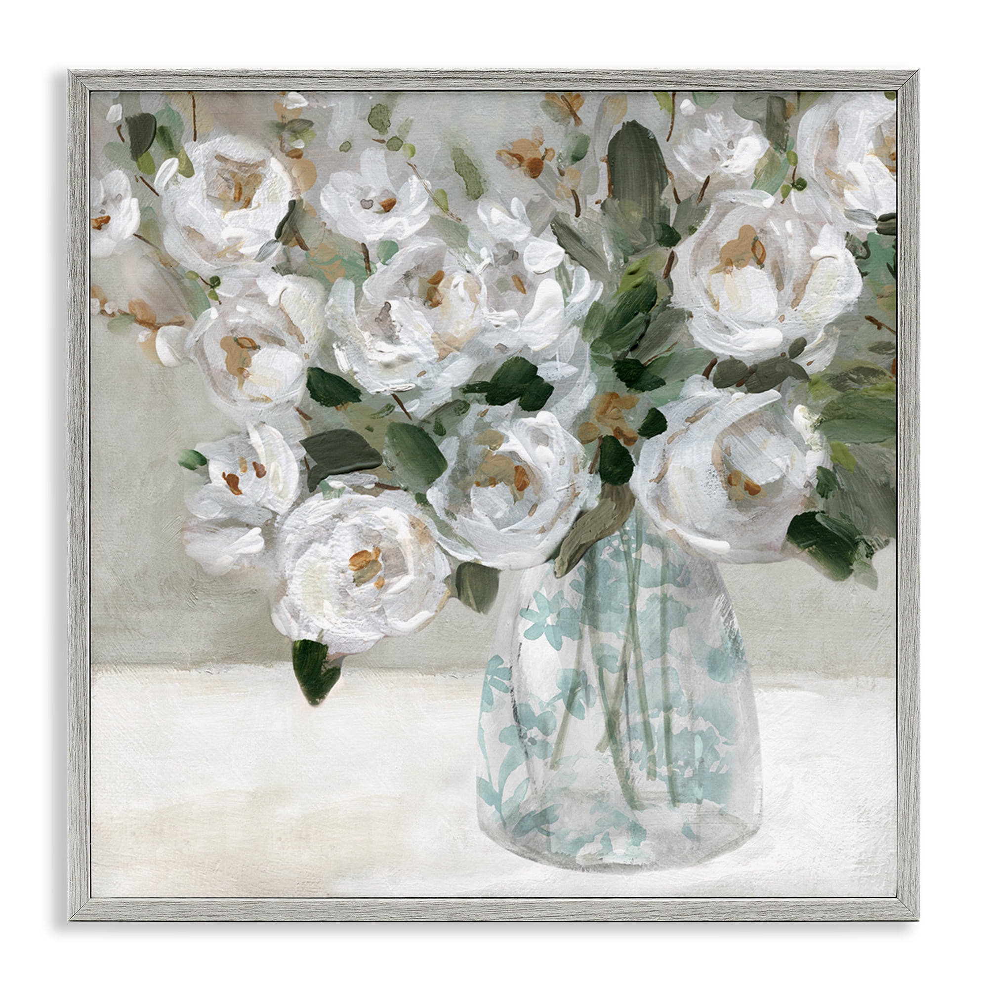 Stupell Industries Lovely Rose Still Life Plants & Flowers Painting Gray Framed Art Print Wall Art, 12 x 12