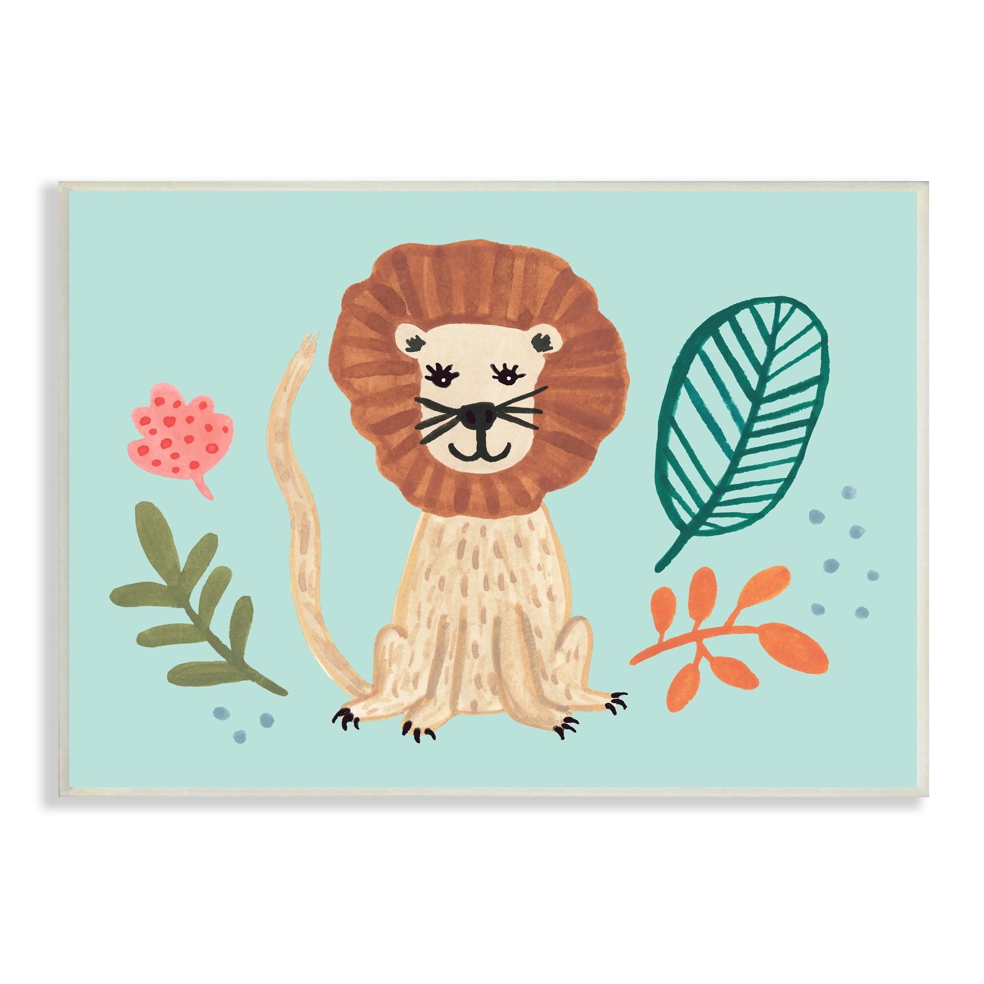 Stupell Industries Lovely Smiling Lion Botanical Plant Frame Illustration , 15 x 10, Design by Heather Strianese