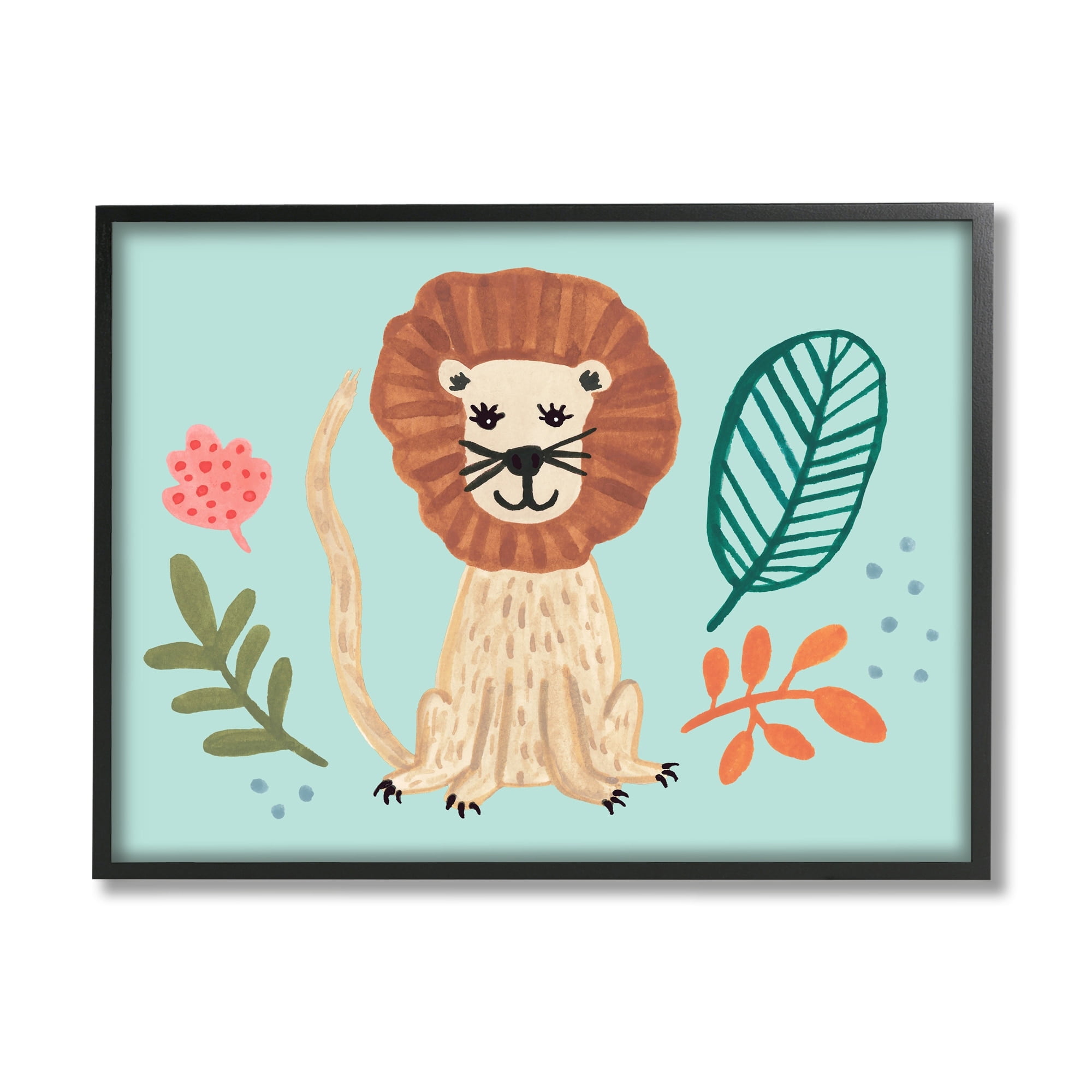 Stupell Industries Lovely Smiling Lion Botanical Plant Frame Illustration , 30 x 24, Design by Heather Strianese