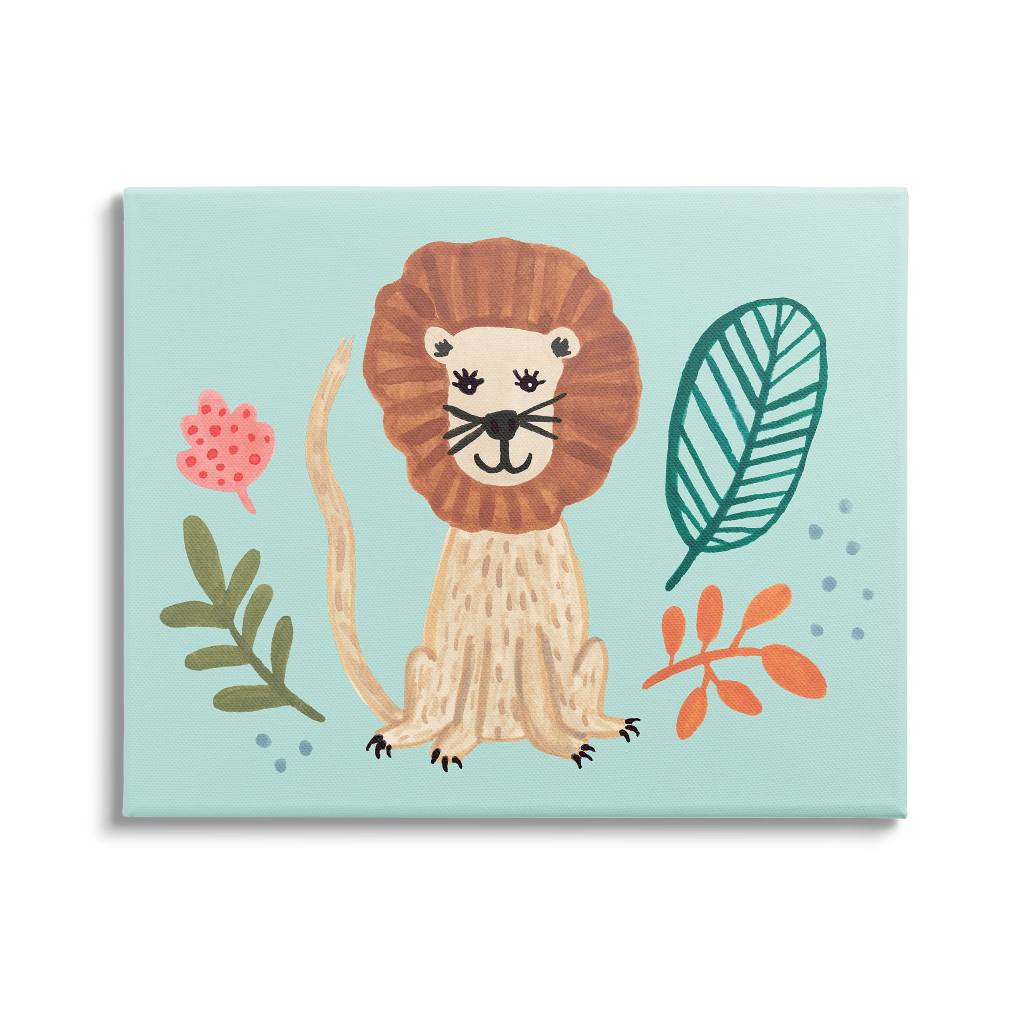 Stupell Industries Lovely Smiling Lion Botanical Plant Frame Illustration , 48 x 36, Design by Heather Strianese