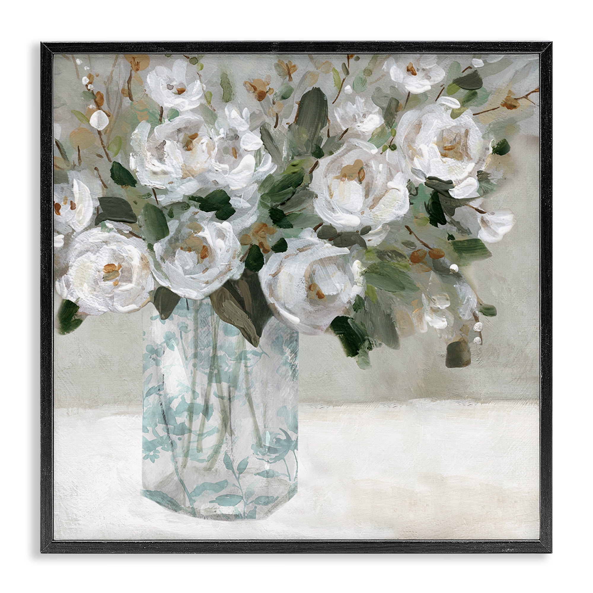 Stupell Industries Lovely White Roses Plants & Flowers Painting Black Framed Art Print Wall Art, 12 x 12