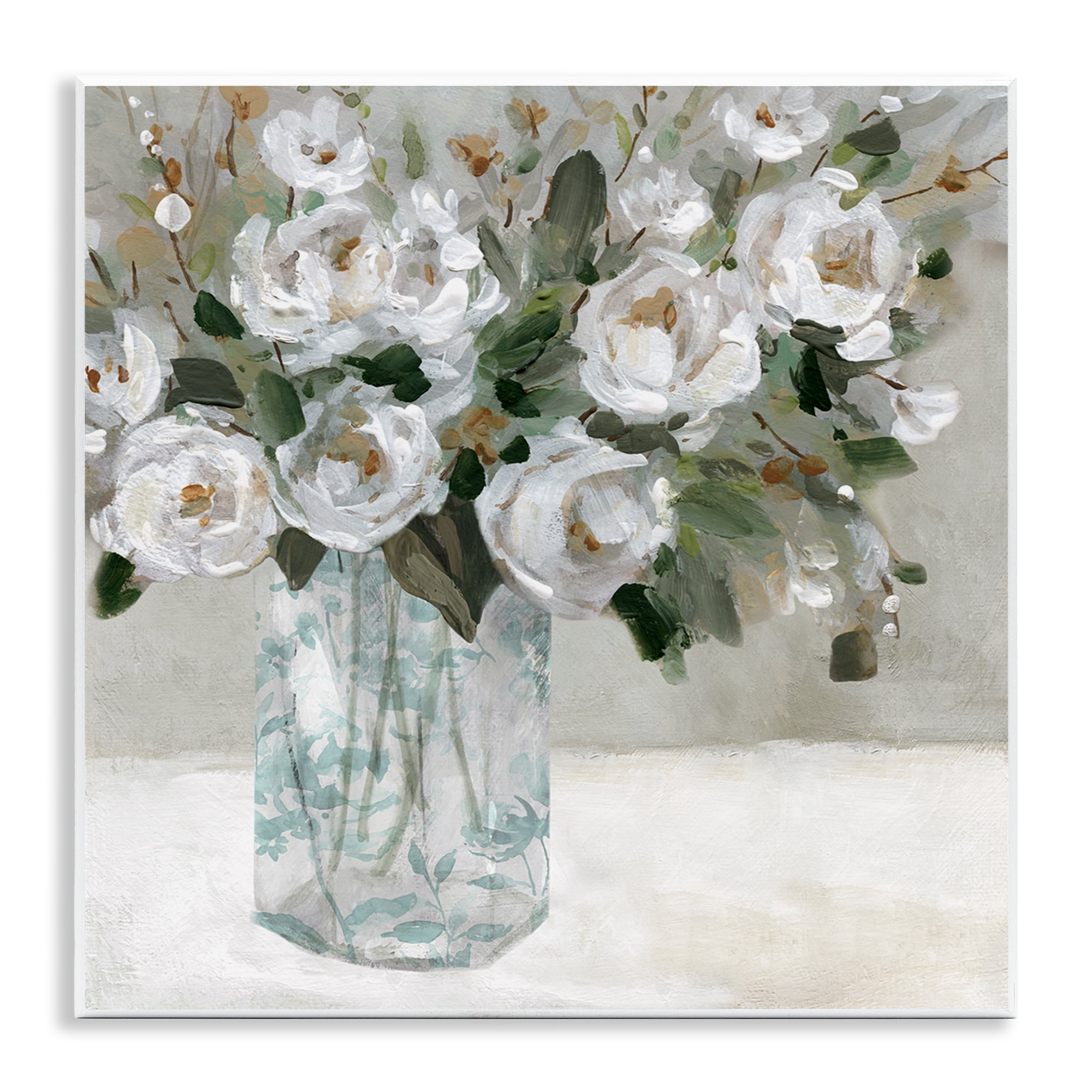 Stupell Industries Lovely White Roses Plants & Flowers Painting Unframed Art Print Wall Art, 12 x 12