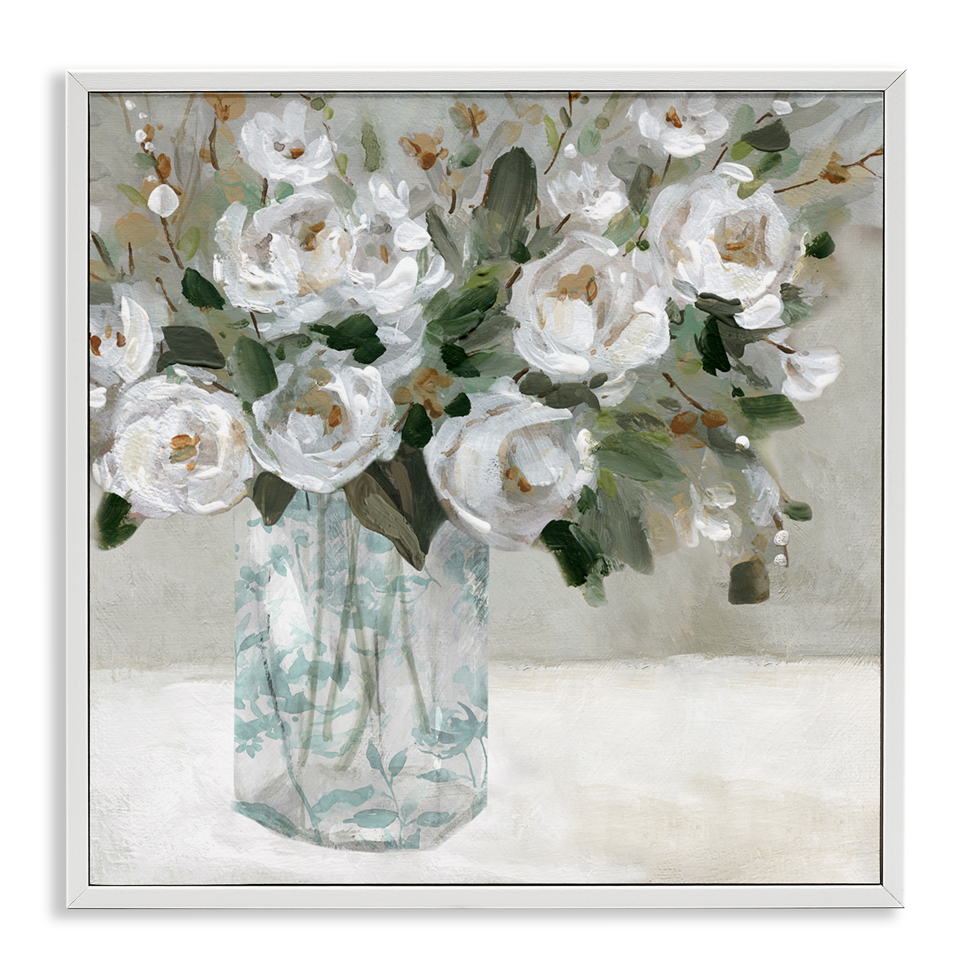 Stupell Industries Lovely White Roses Plants & Flowers Painting White Framed Art Print Wall Art, 17 x 17