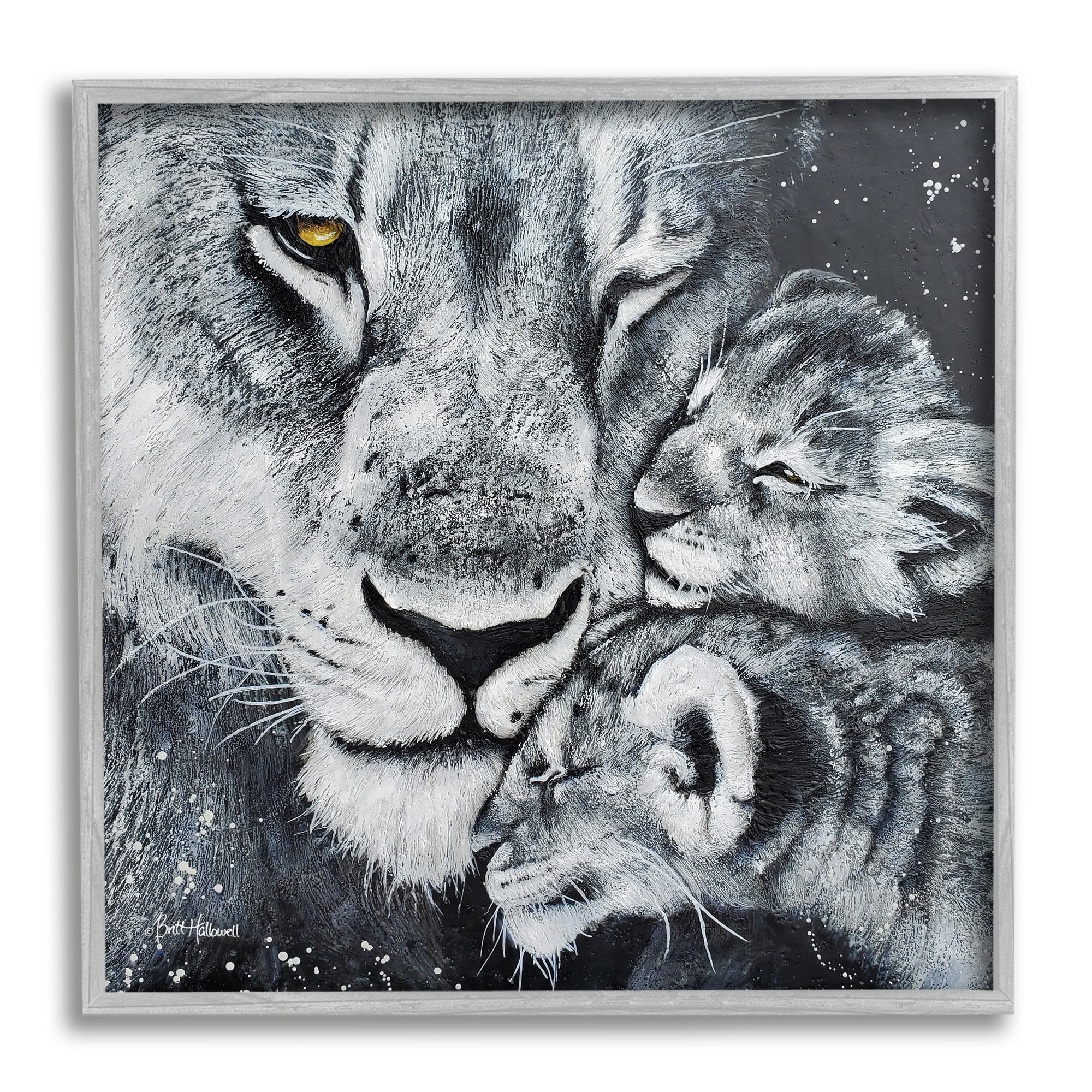 Stupell Industries Loving Baby Tigers Cuddling Mother Monochrome Portrait , 12 x 12, Design by Britt Hallowell