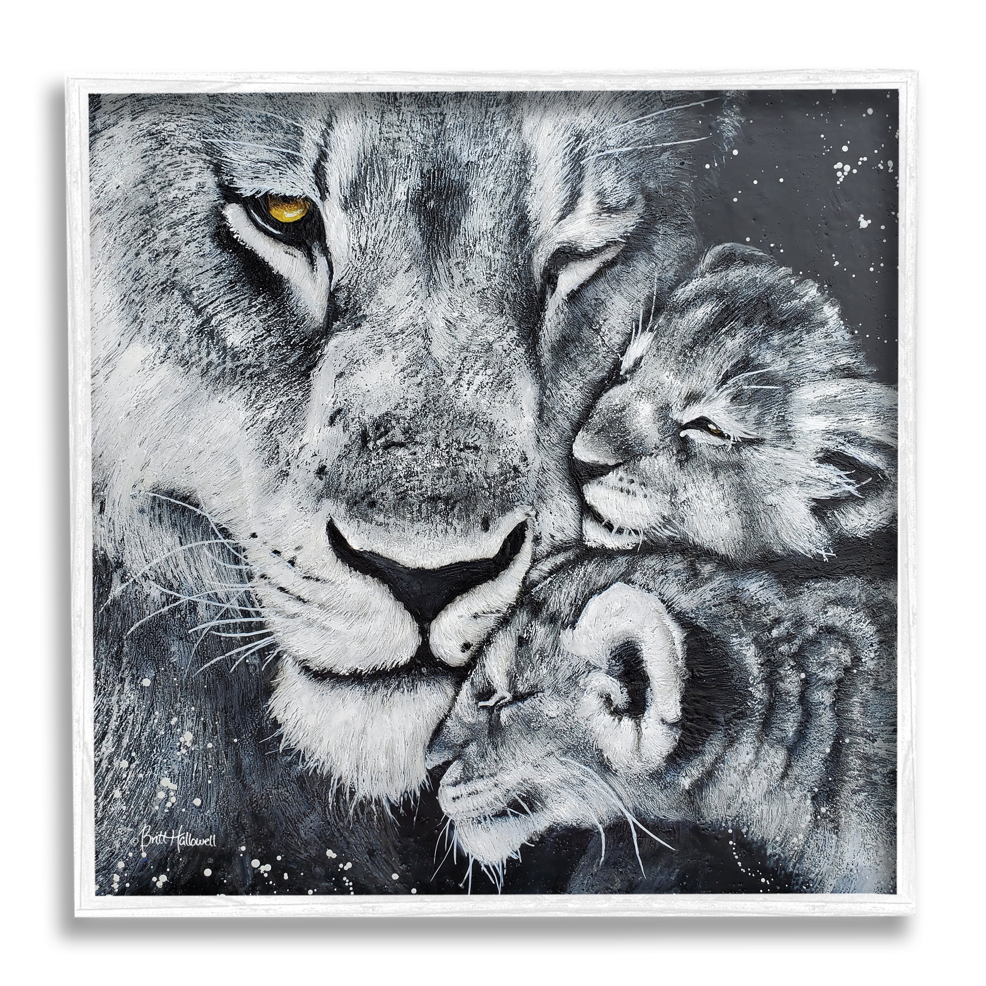Stupell Industries Loving Baby Tigers Cuddling Mother Monochrome Portrait , 17 x 17, Design by Britt Hallowell
