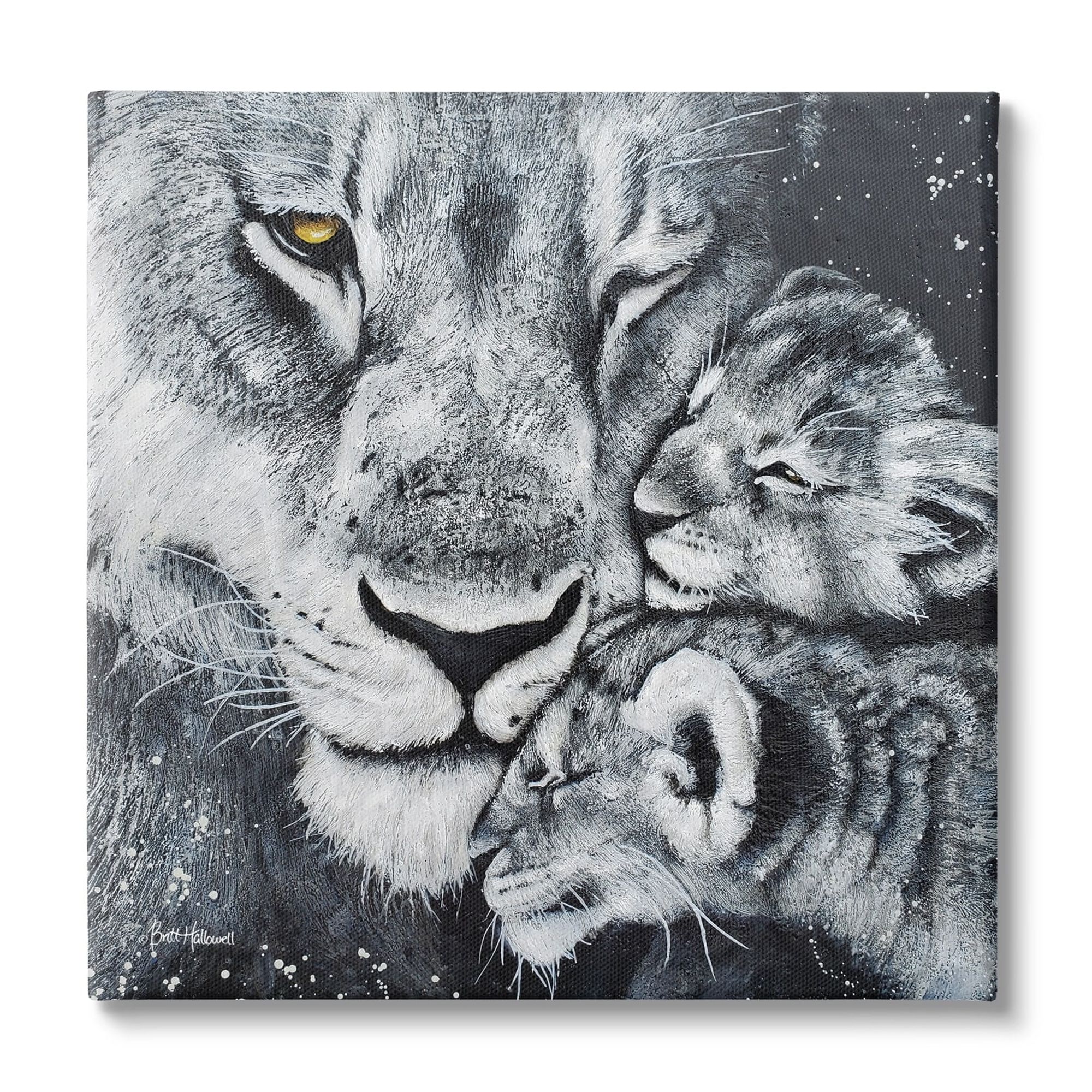 Stupell Industries Loving Baby Tigers Cuddling Mother Monochrome Portrait , 24 x 24, Design by Britt Hallowell