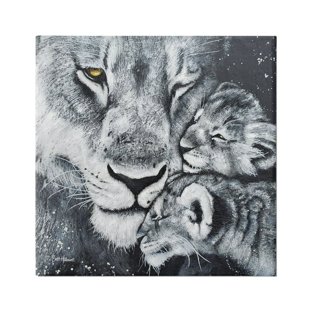 Stupell Industries Loving Baby Tigers Cuddling Mother Monochrome Portrait , 36 x 36, Design by Britt Hallowell