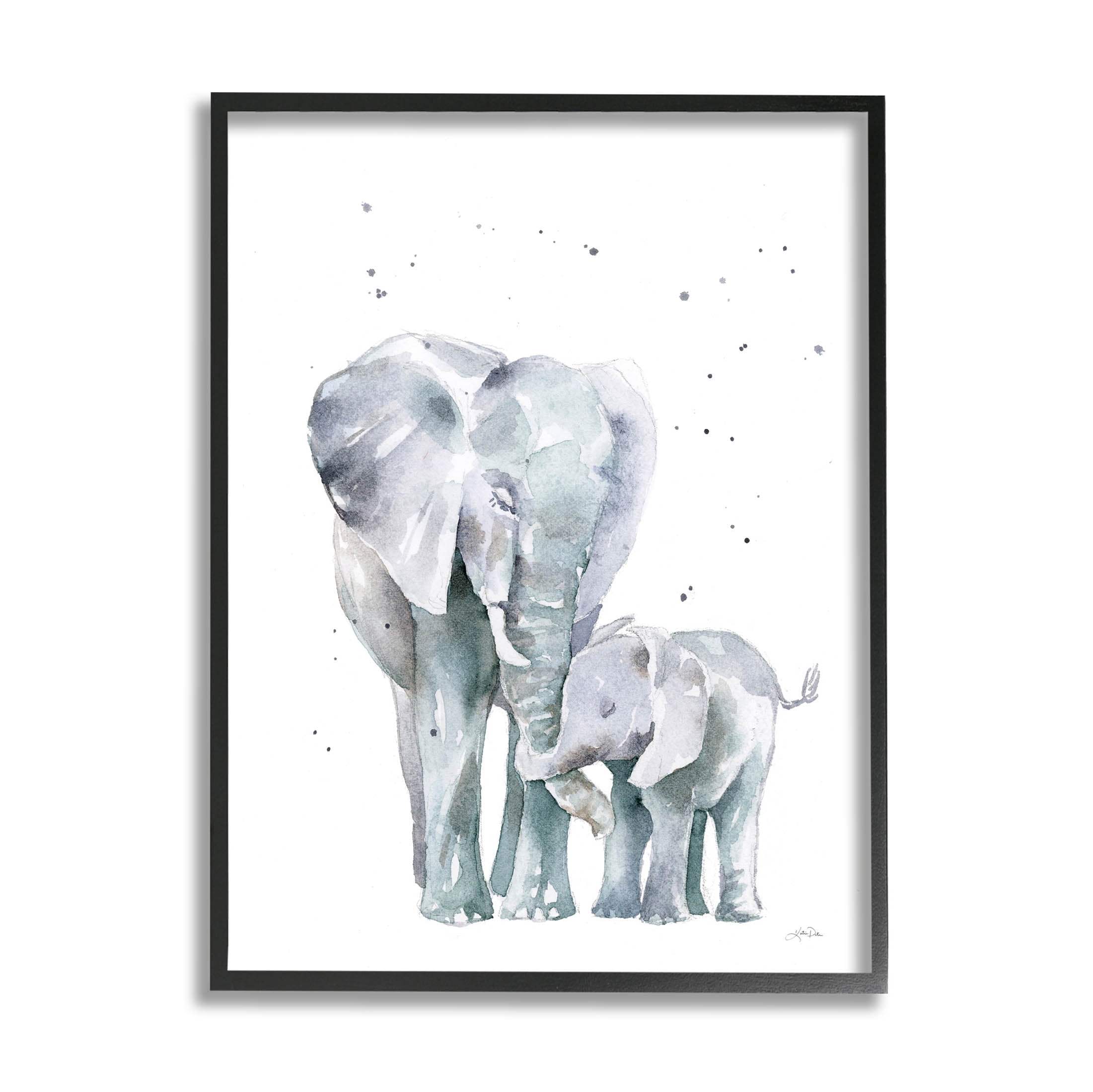 Stupell Industries Loving Elephant Family Hugs Watercolor Graphic Art Black Framed Art Print Wall Art, Design by Katrina Pete