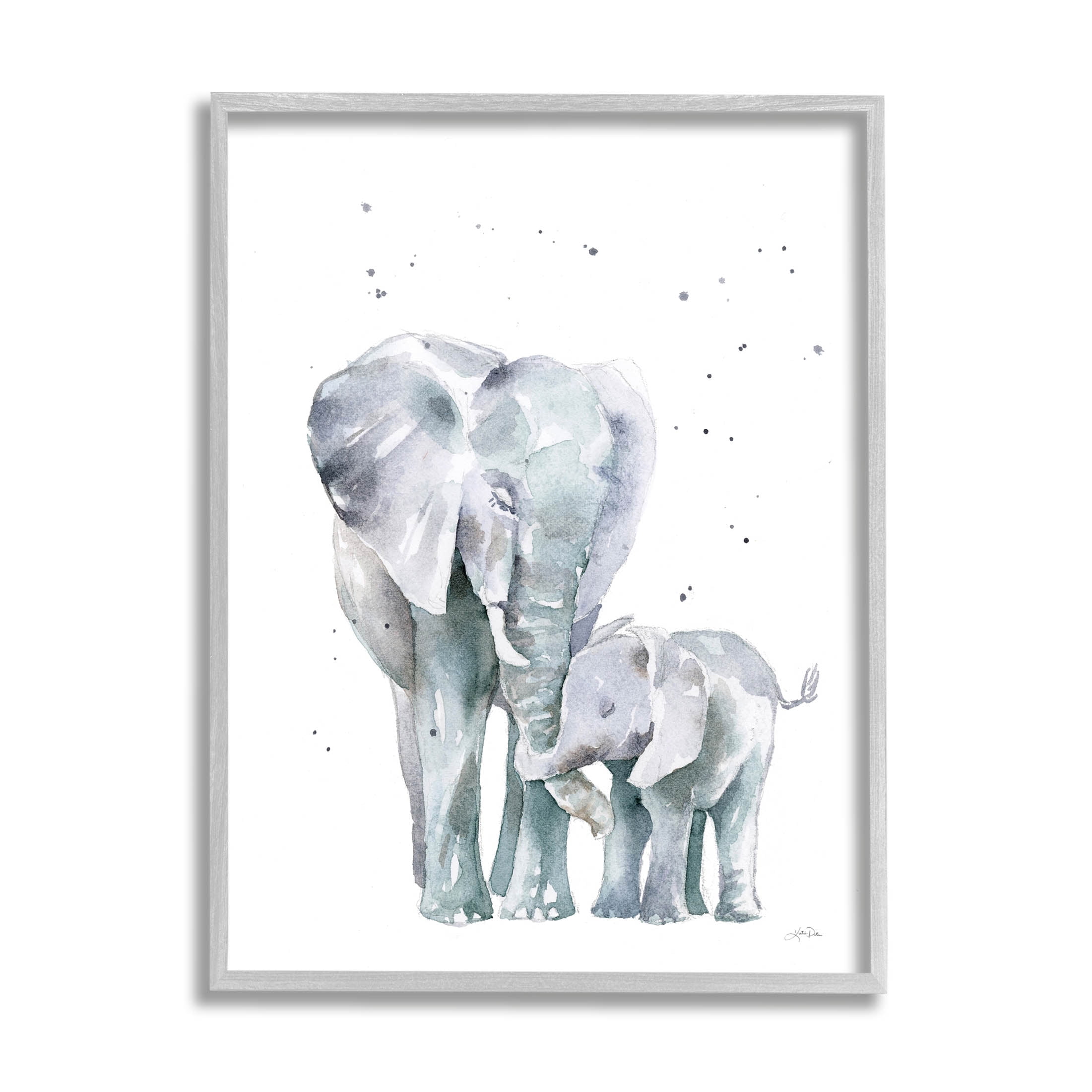Stupell Industries Loving Elephant Family Hugs Watercolor Graphic Art Gray Framed Art Print Wall Art, Design by Katrina Pete