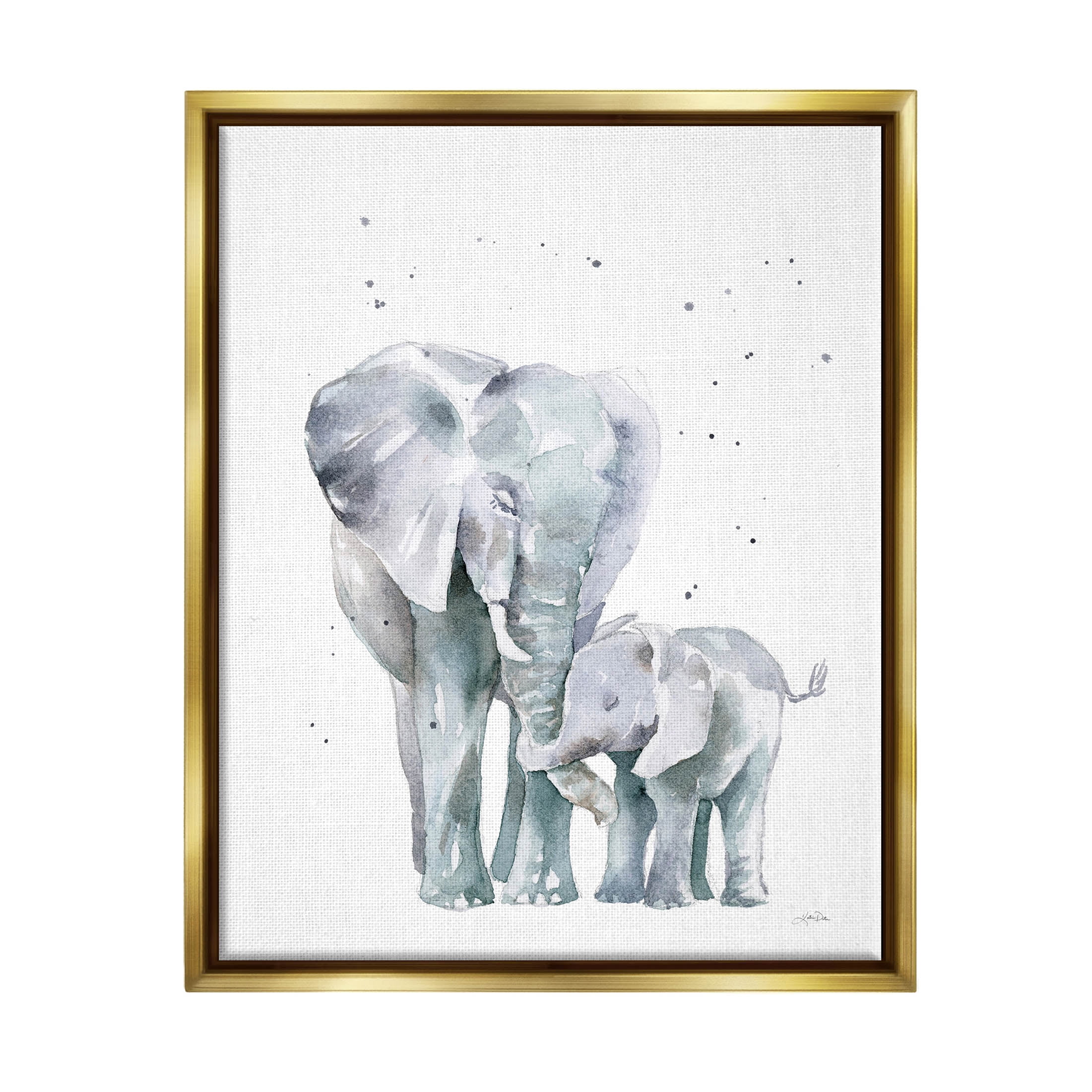 Stupell Industries Loving Elephant Family Hugs Watercolor Graphic Art Metallic Gold Floating Framed Canvas Print Wall Art, Design by Katrina Pete