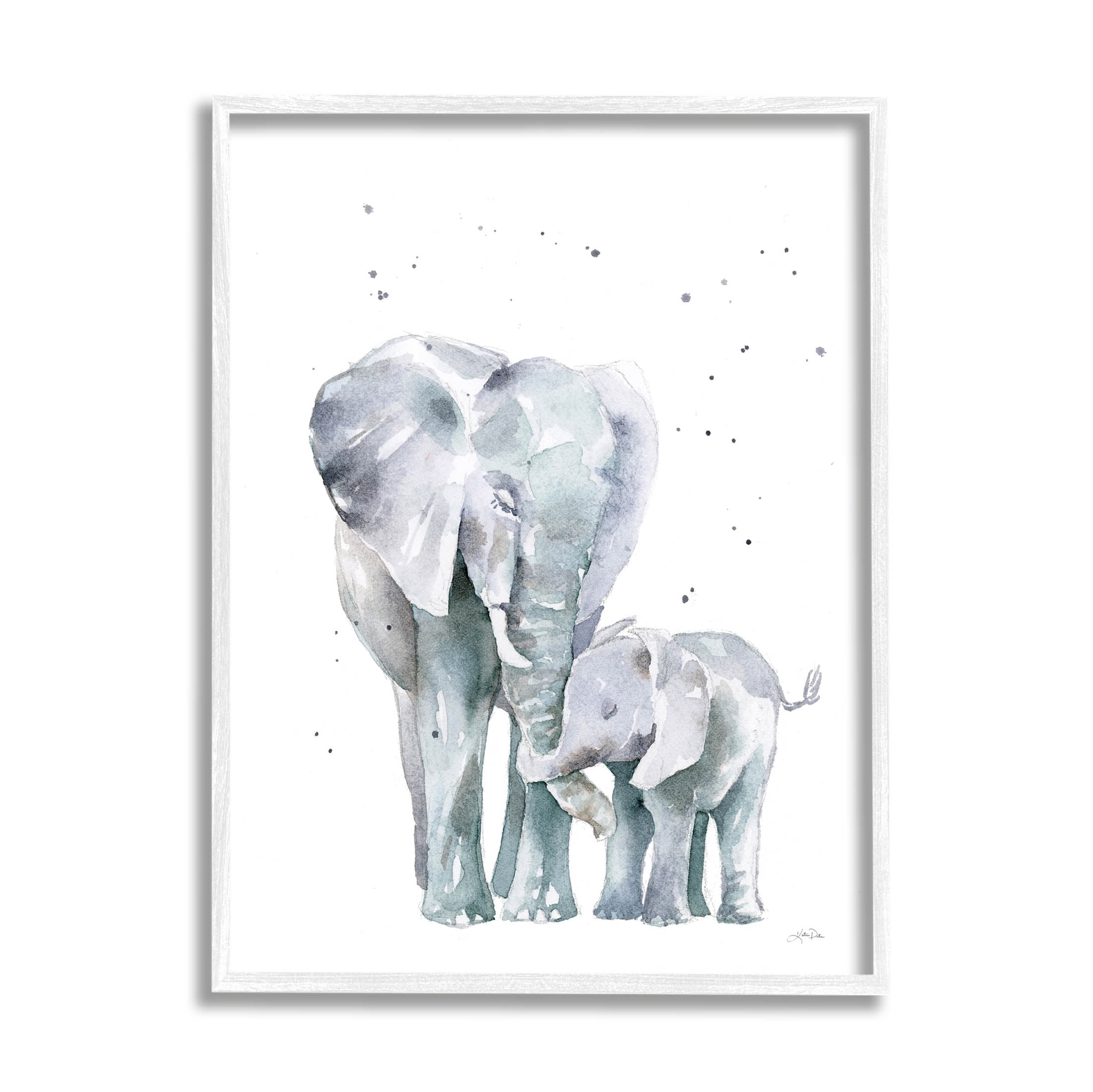 Stupell Industries Loving Elephant Family Hugs Watercolor Graphic Art White Framed Art Print Wall Art, Design by Katrina Pete